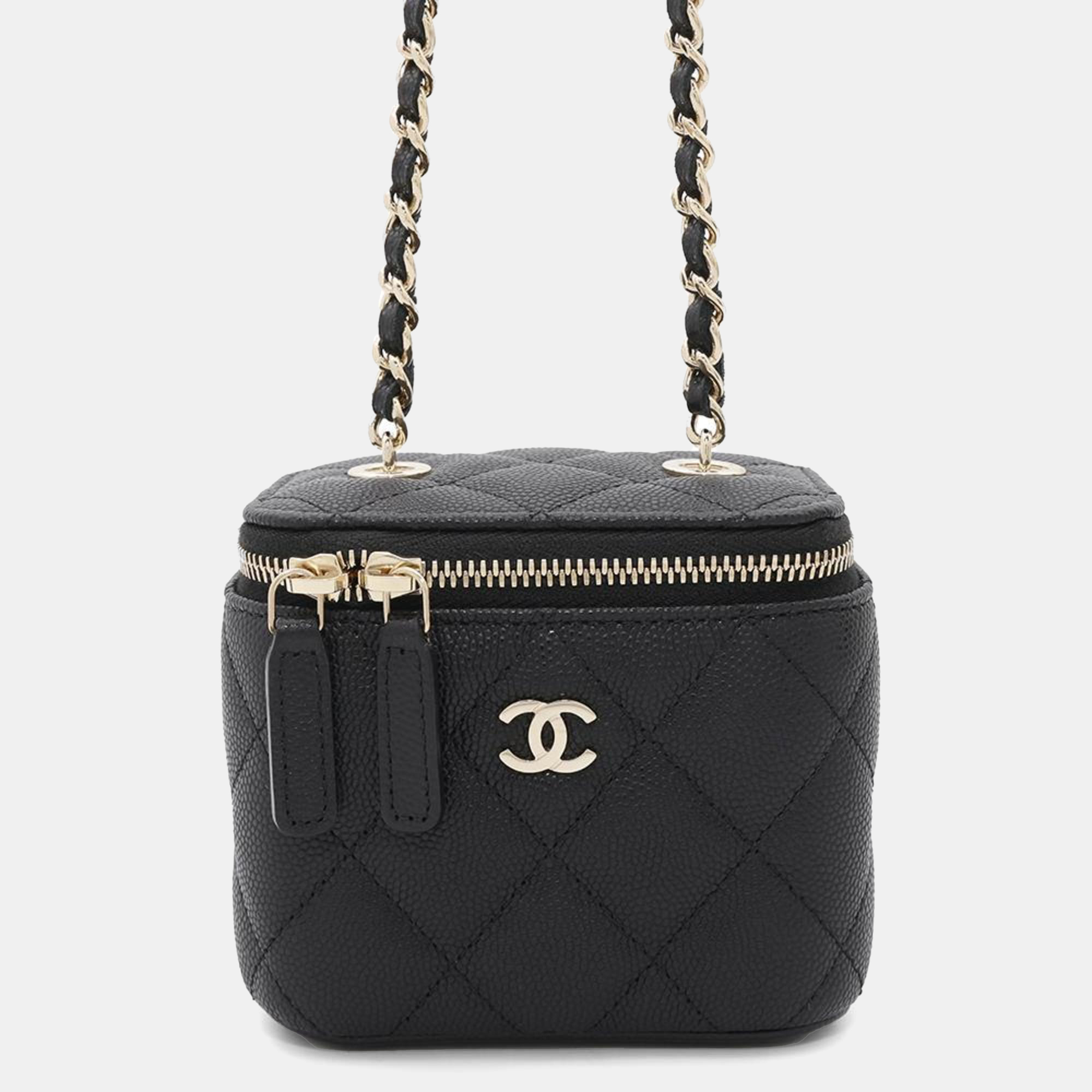 

Chanel Chain Shoulder Bag Matelasse Coco Mark Vanity Case Mini Caviar Skin Black