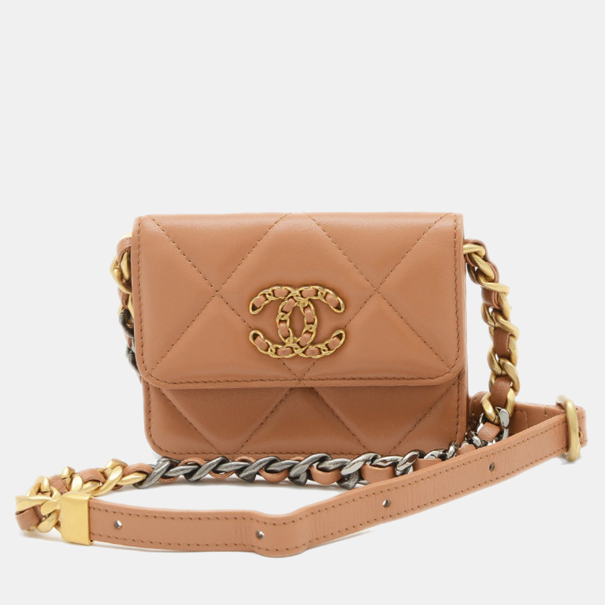 

Chanel 19 Chain Shoulder Bag Lambskin Brown Gold