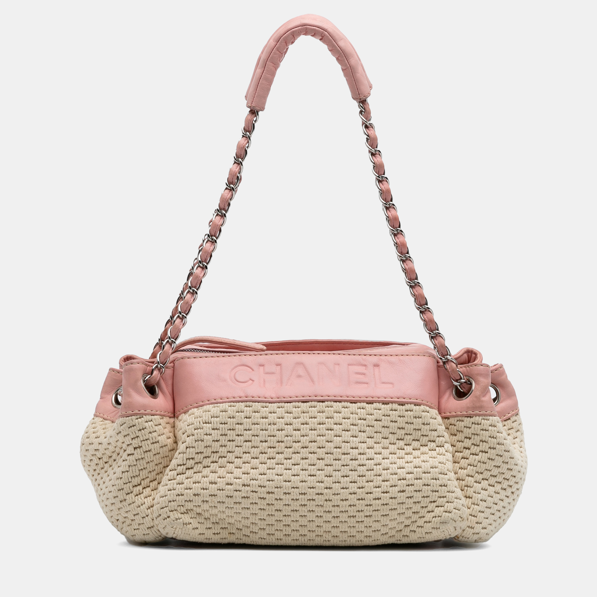 

Chanel Beige Pink Crochet Wool LAX Accordion Shoulder Bag