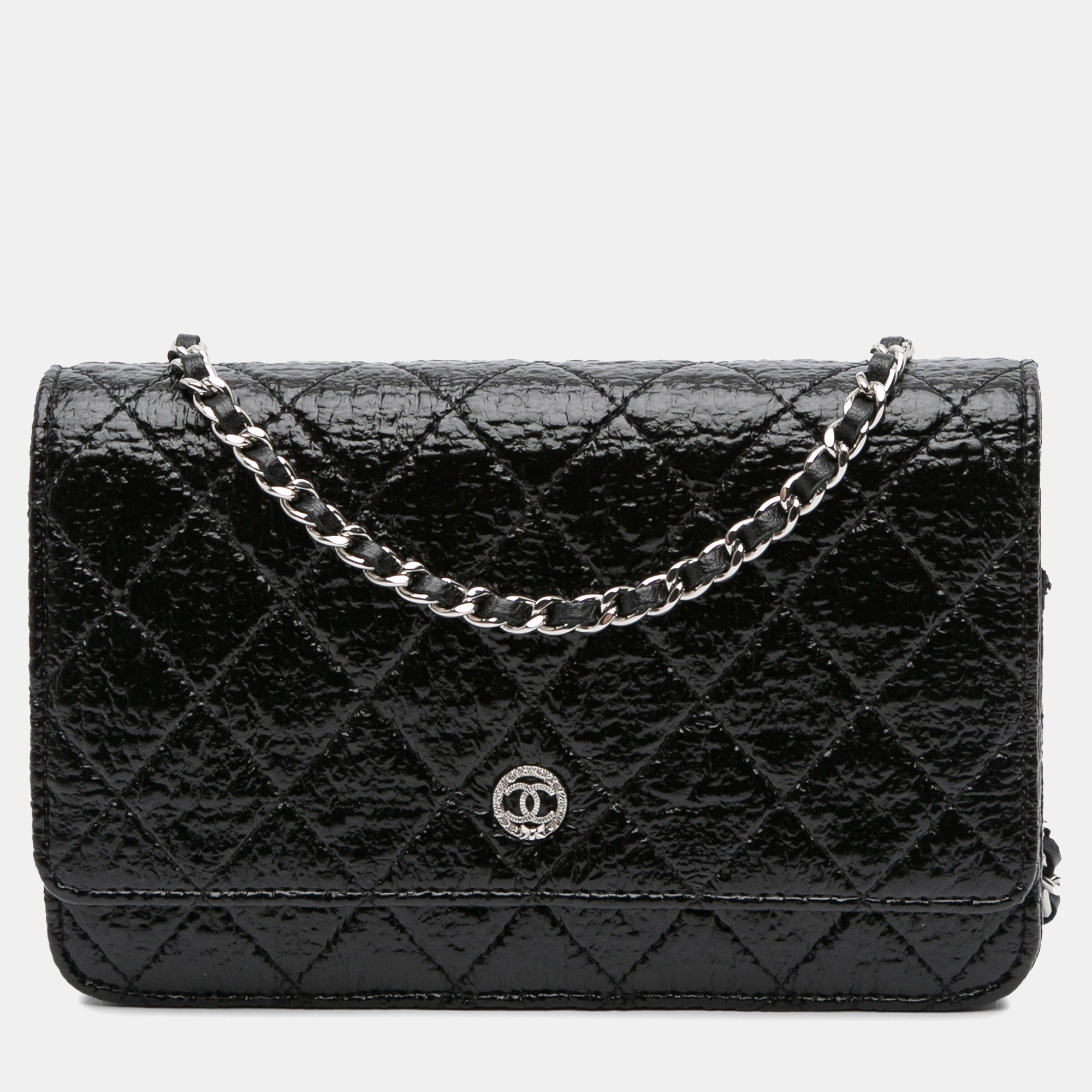 

Chanel Black CC Quilted Crinkled Patent Wallet On Chain