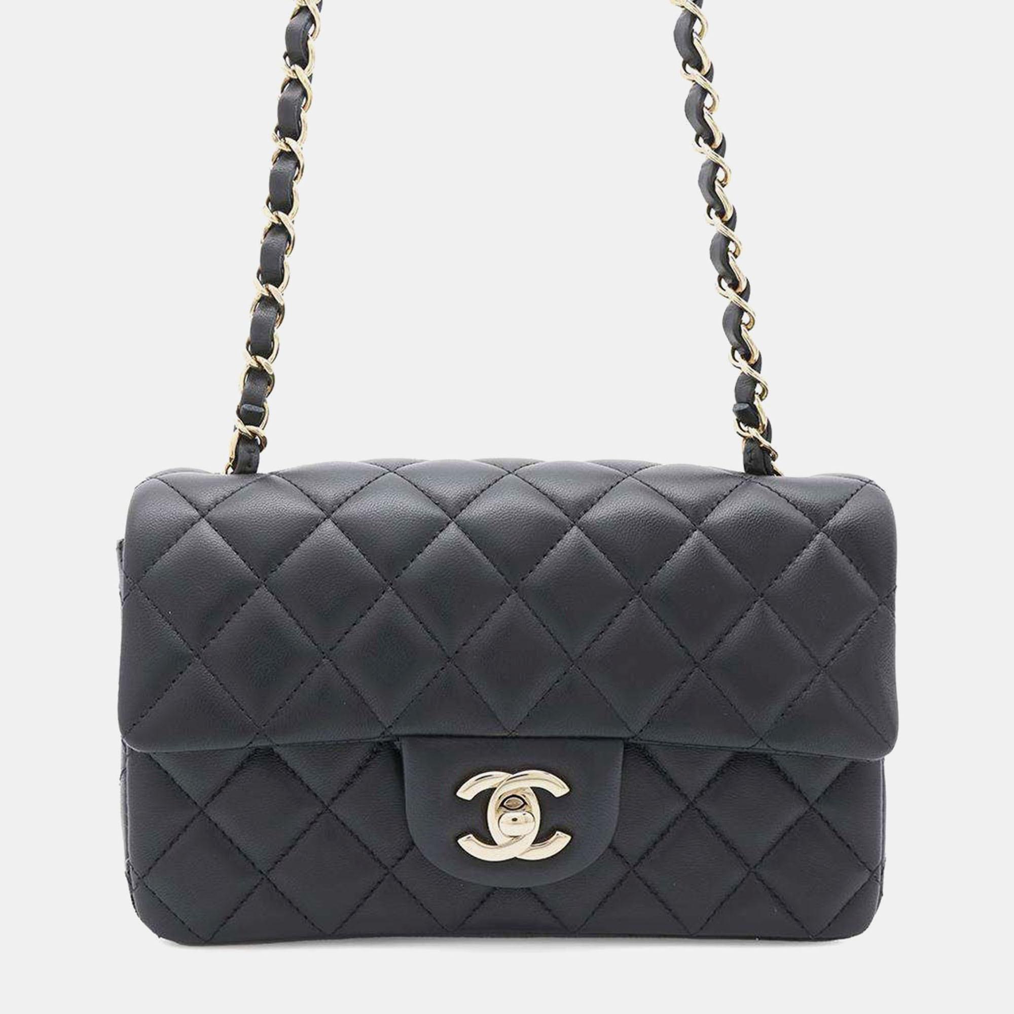 

Chanel Black Lambskin Matelasse Mini Classic Handbag Size