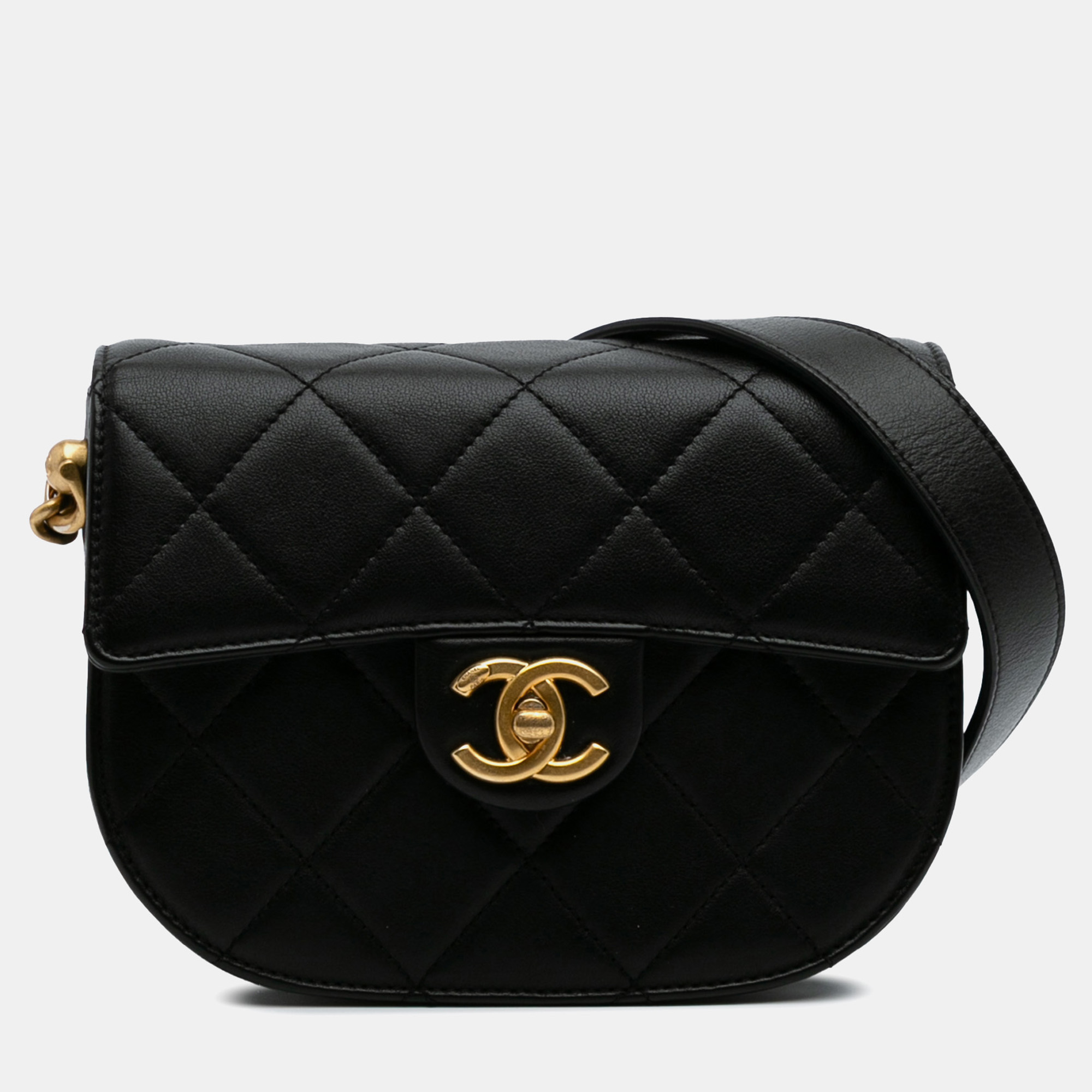 

Chanel Black CC Quilted Calfskin Round Moon Messenger Flap