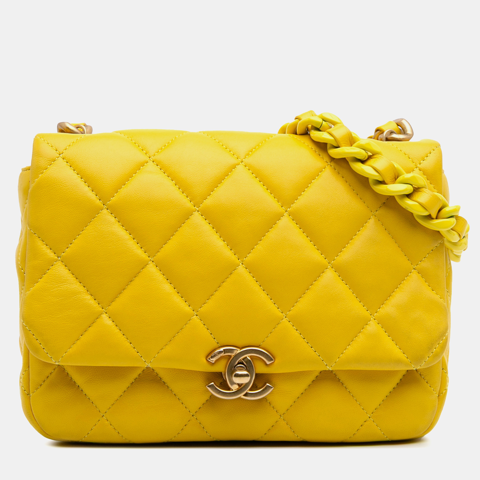 

Chanel Yellow Small Quilted Lambskin Candy Chain Flap