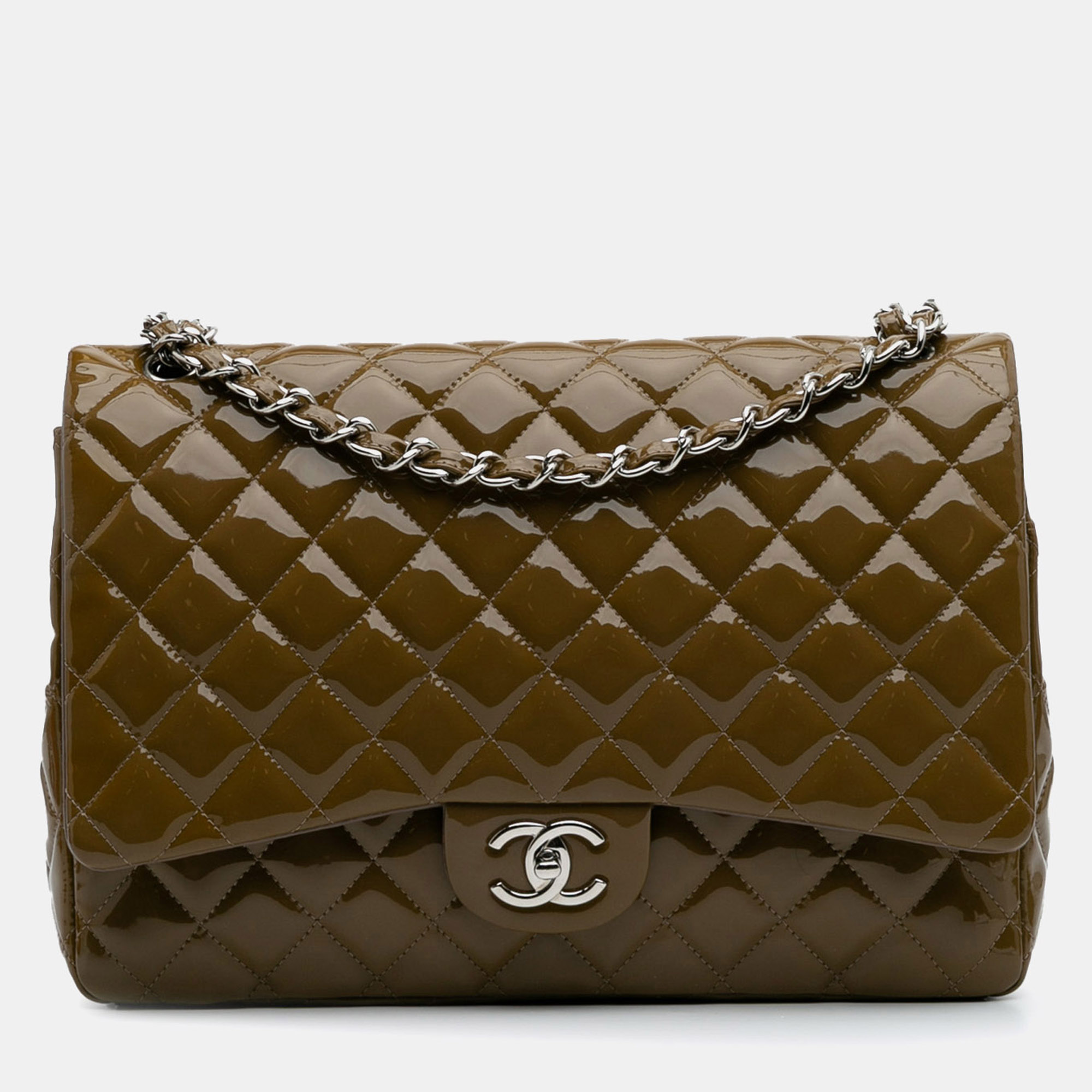

Chanel Brown Maxi Classic Patent Double Flap