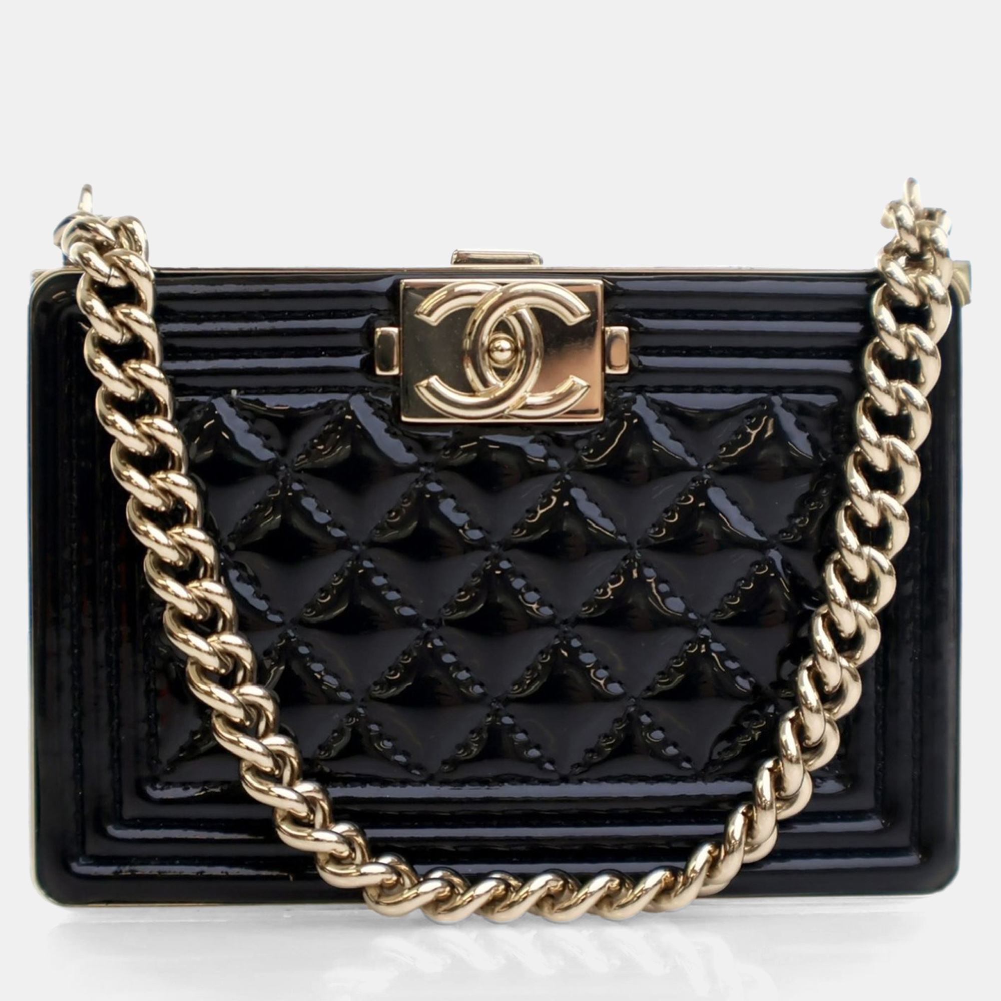 

Chanel Black Patent Boy Minaudiere Clutch