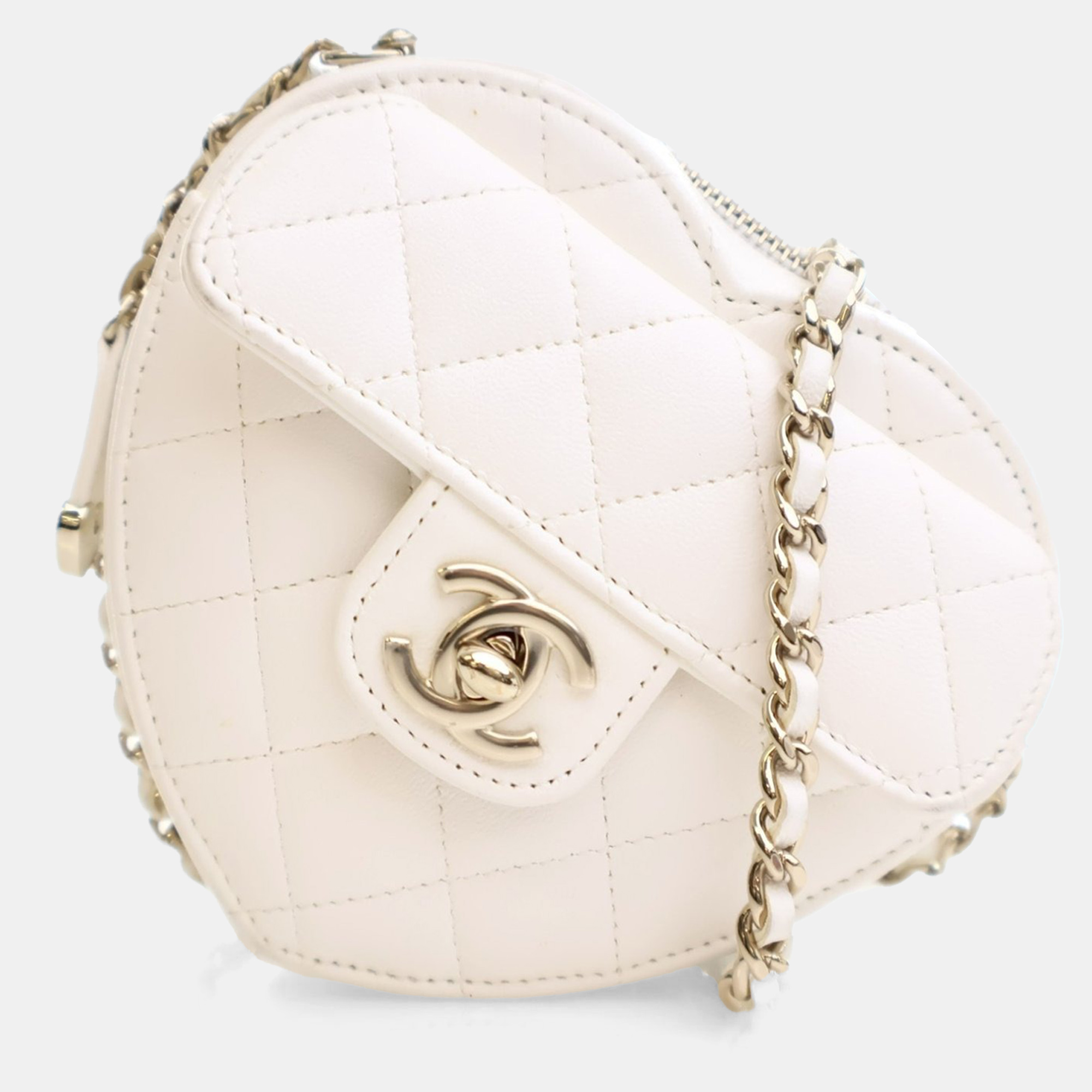 

Chanel White Lambskin CC Mini Love Heart Bag
