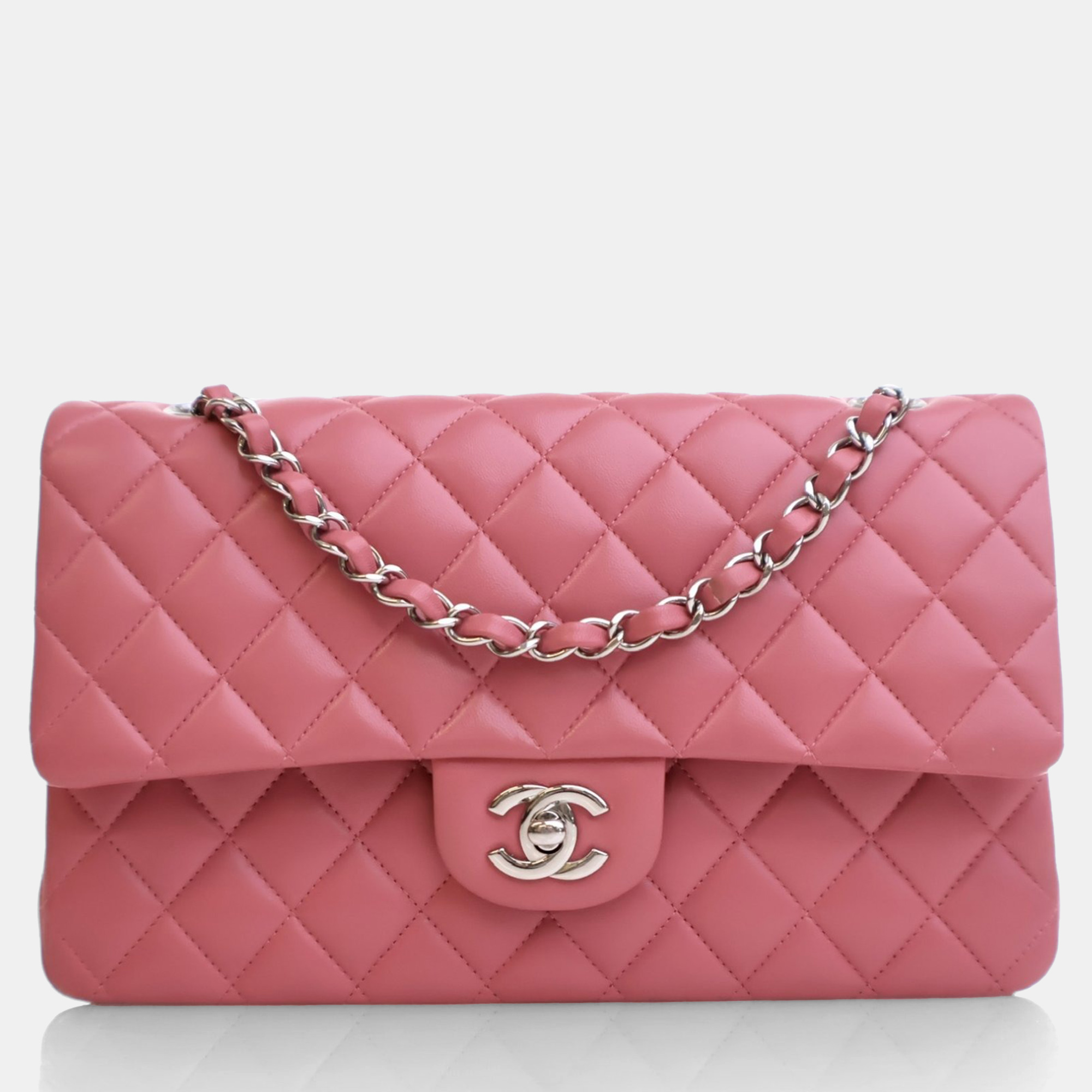 

Chanel Pink Lambskin Classic Medium Double Flap Bag