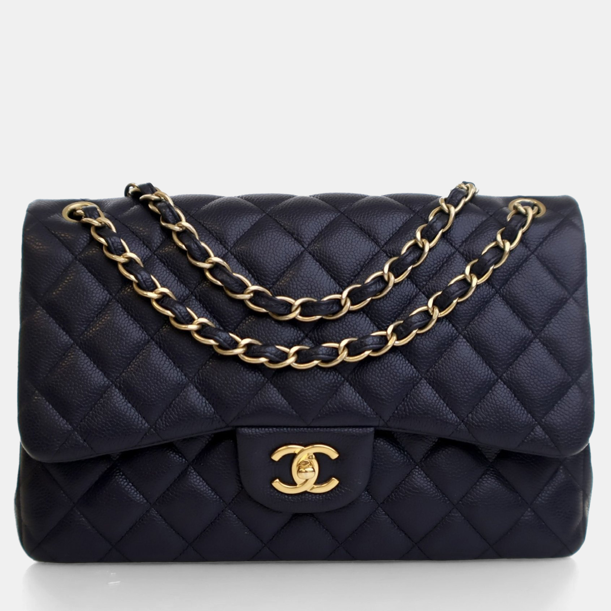 

Chanel Navy Caviar Classic Jumbo Double Flap Bag, Navy blue