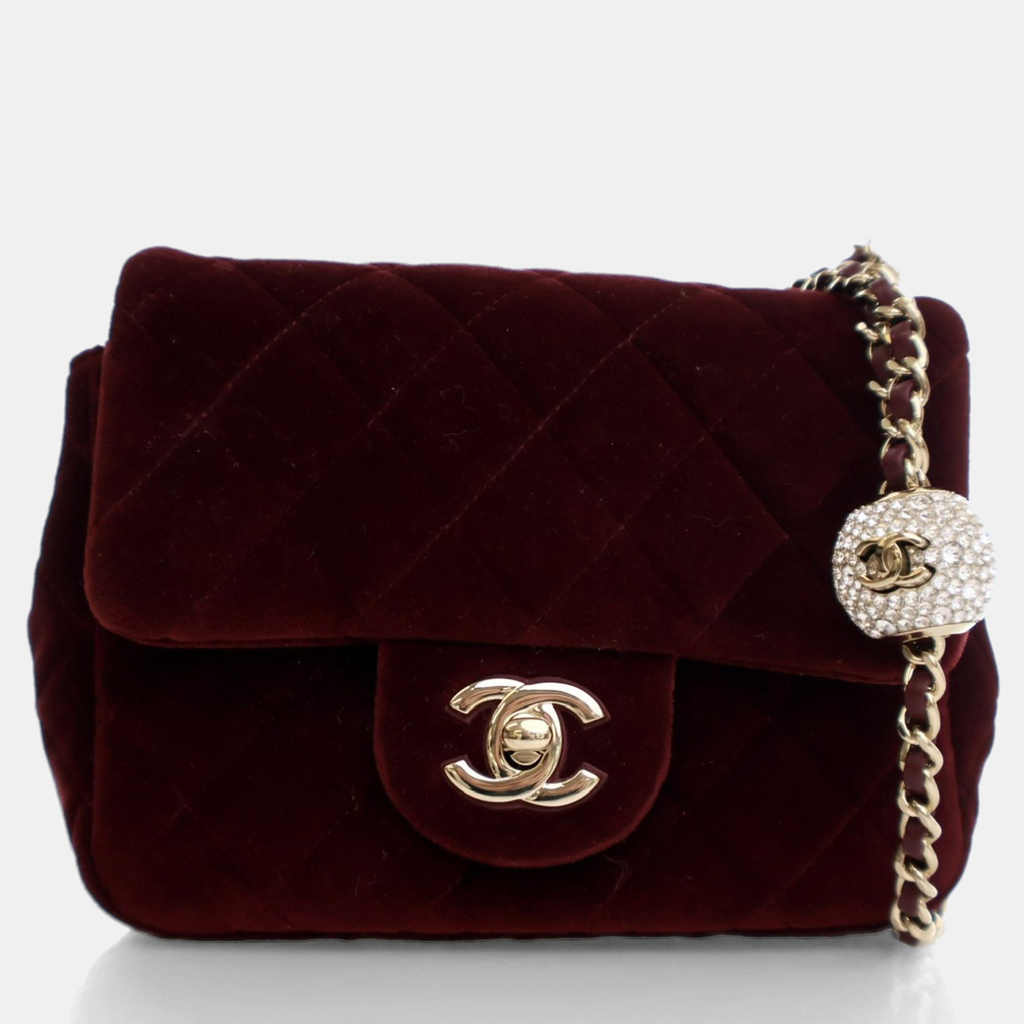

Chanel Red Velvet Pearl Crush Square Pearl Crush Mini Flap Bag