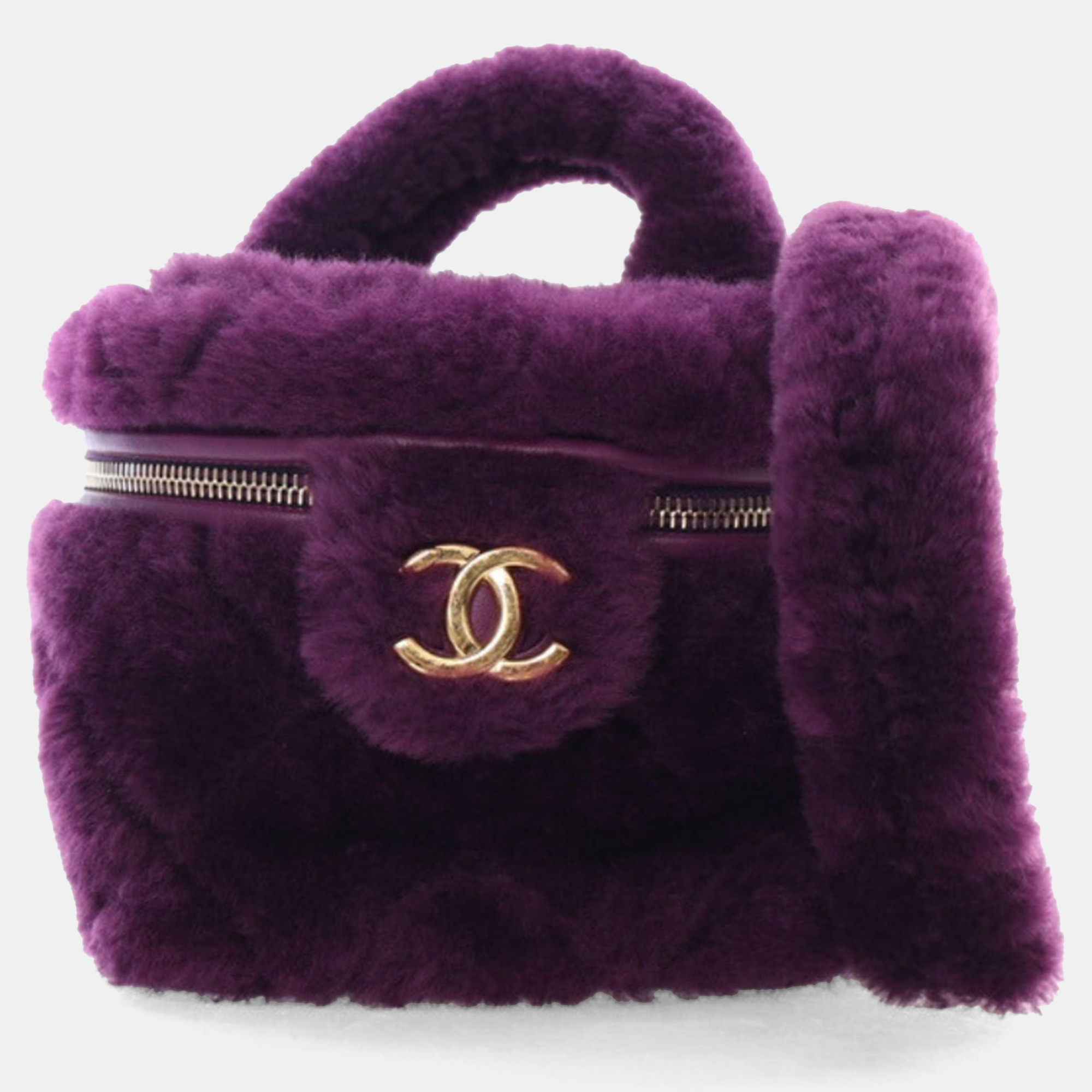 

Chanel Purple Shearling Coconing Small Top Handle Vanity Case with Chain