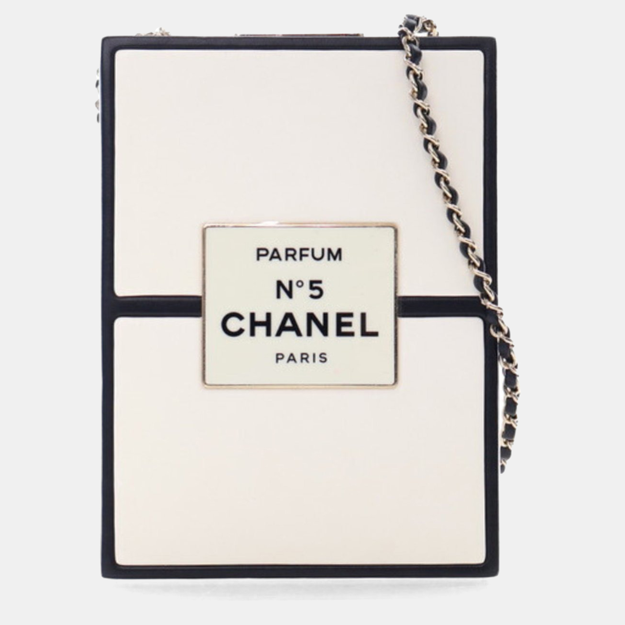 

Chanel White Calfskin No.5 Perfume Box Evening Clutch Bag