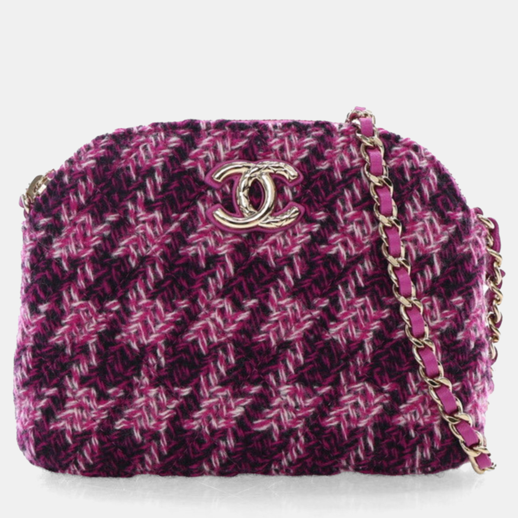 

Chanel Purple Tweed Houndstooth Clutch On Chain