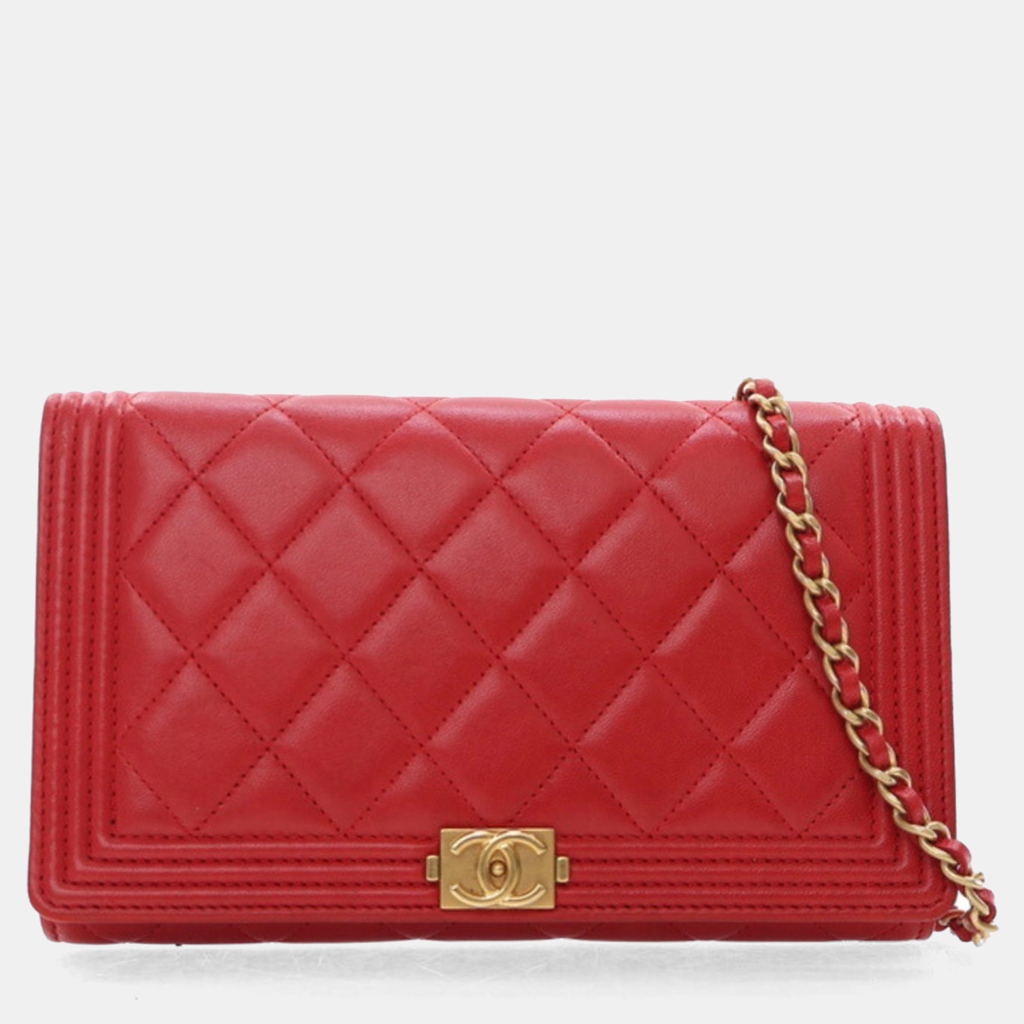 

Chanel Red Lambskin Boy Wallet With Chain