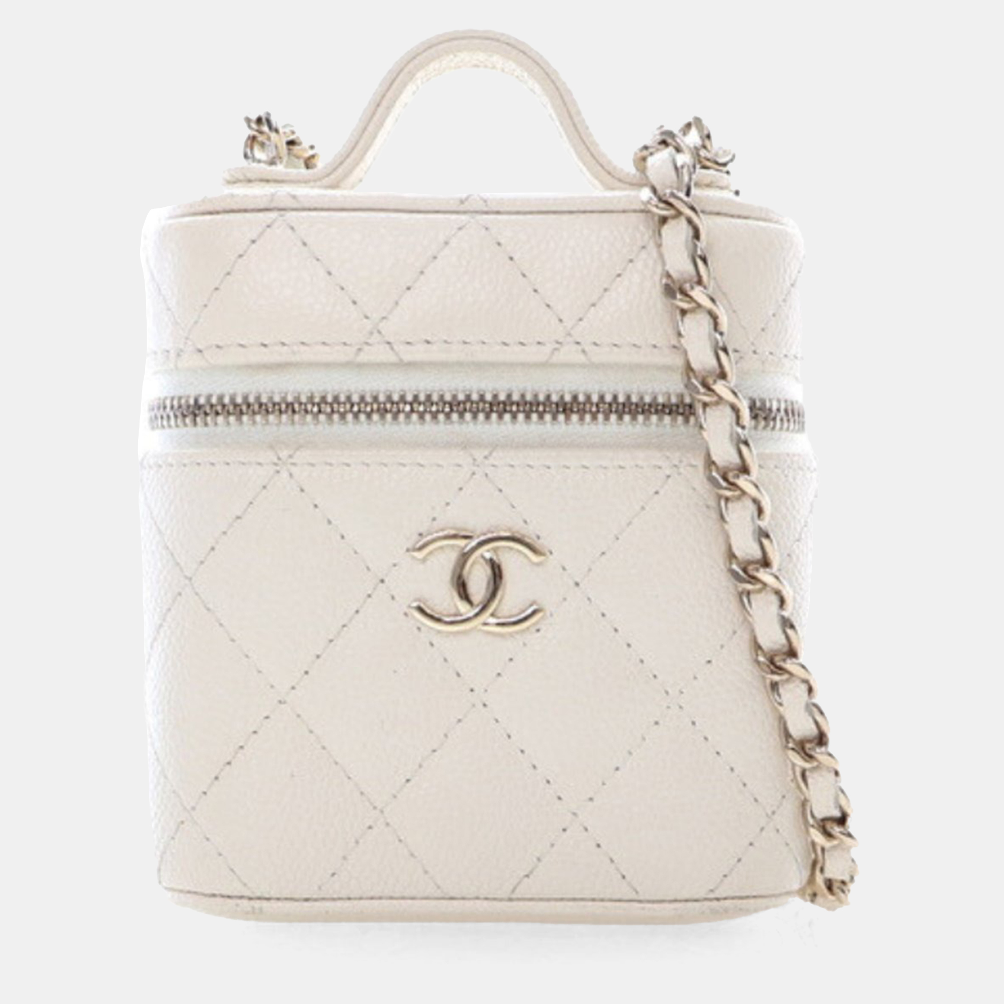 

Chanel White Caviar Mini Vanity Case With Chain
