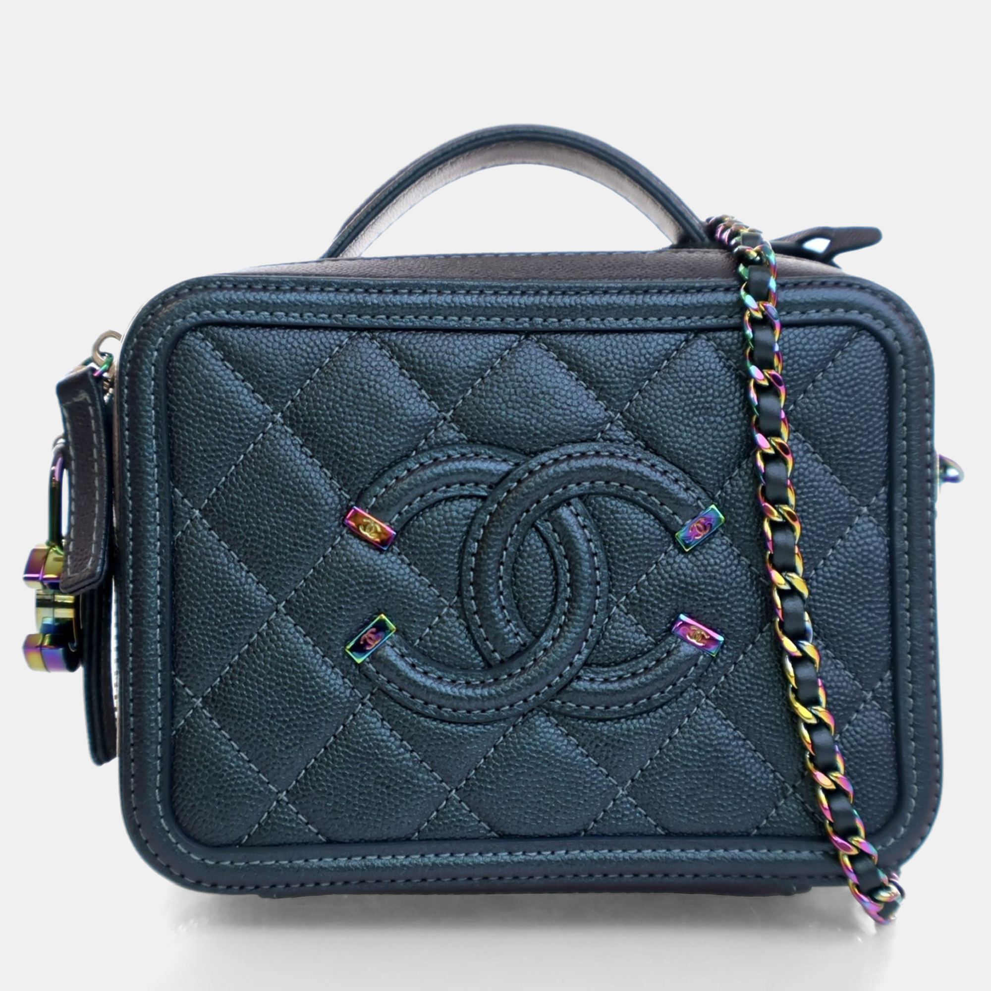 

Chanel Blue Iridescent CC Filigree Small Vanity Case
