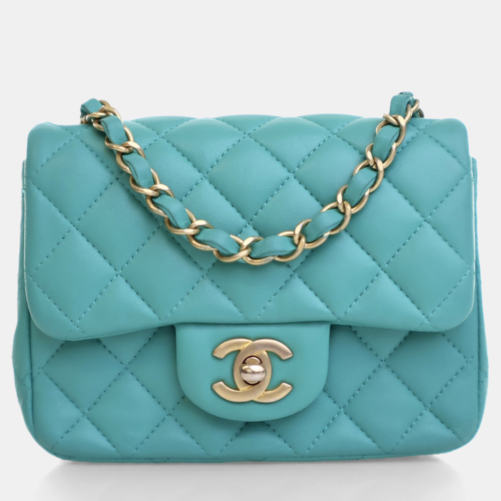

Chanel Green Lambskin Square Classic Flap Bag
