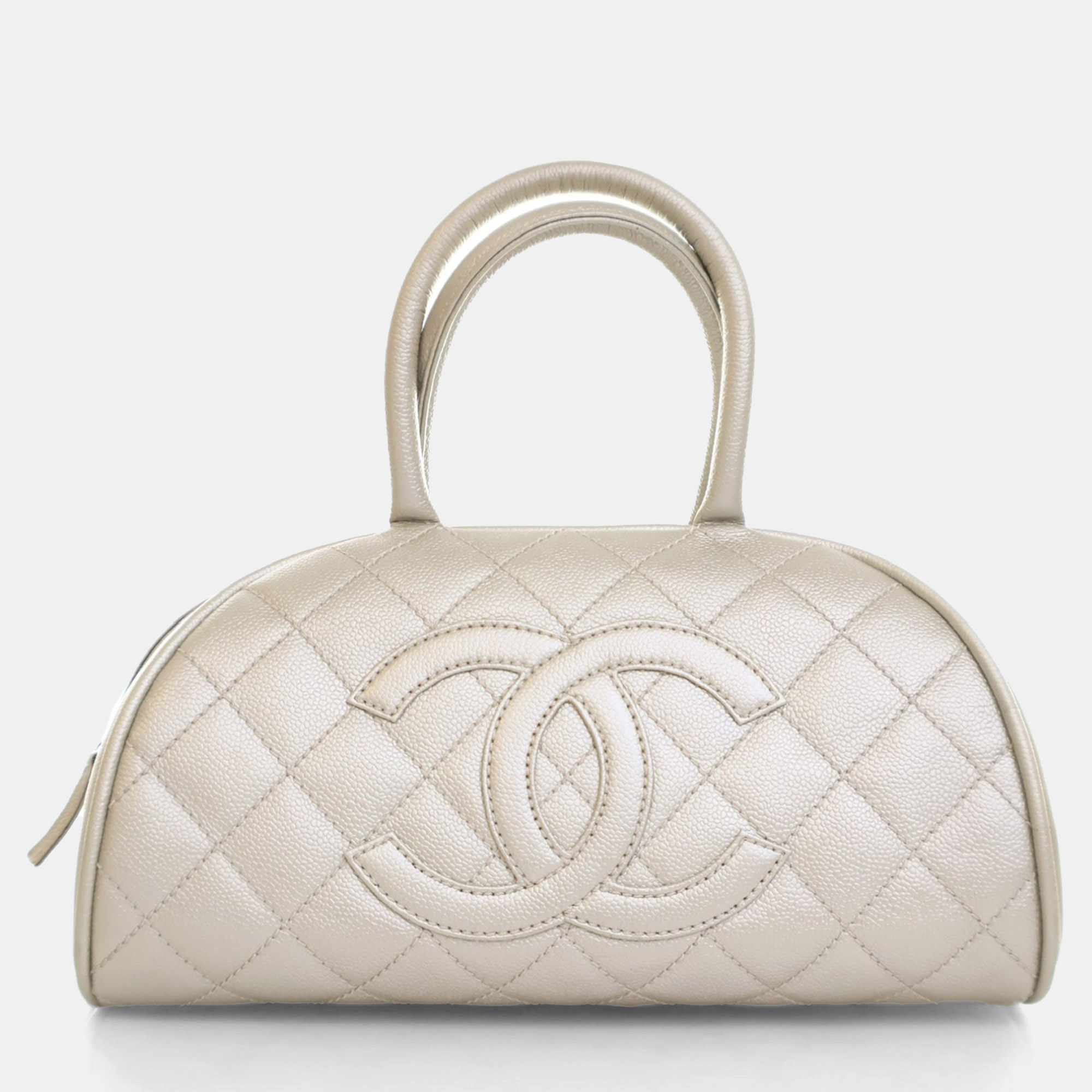 

Chanel Vintage Pearl Iridescent Caviar Bowler Bag, Silver