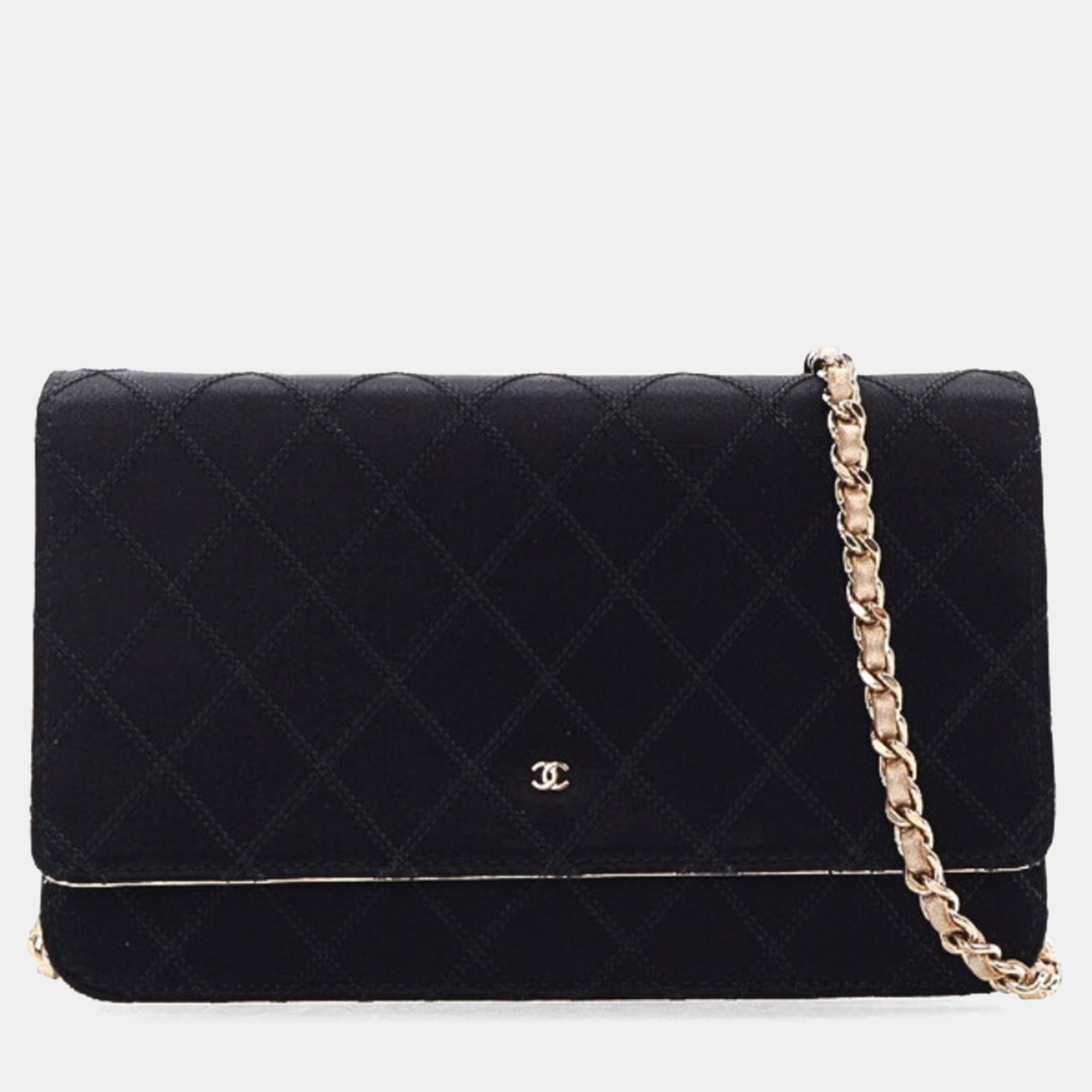 

Chanel Bicolor Satin Diamond Stitch Wallet On Chain (WOC), Black