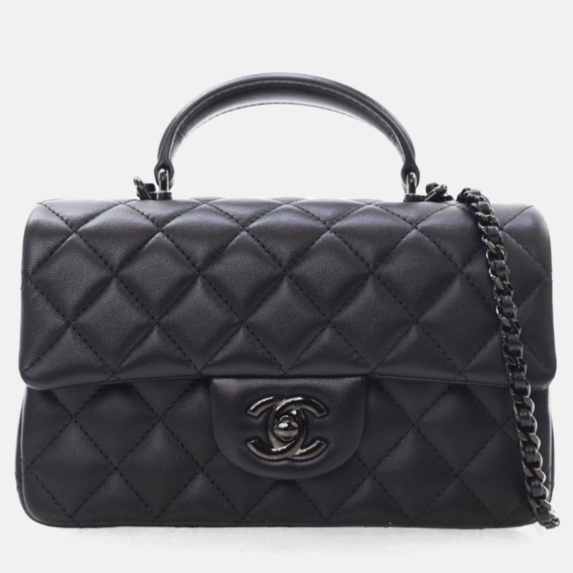 

Chanel Black Lambskin Rectangular Mini So Top Handle Classic Flap Bag