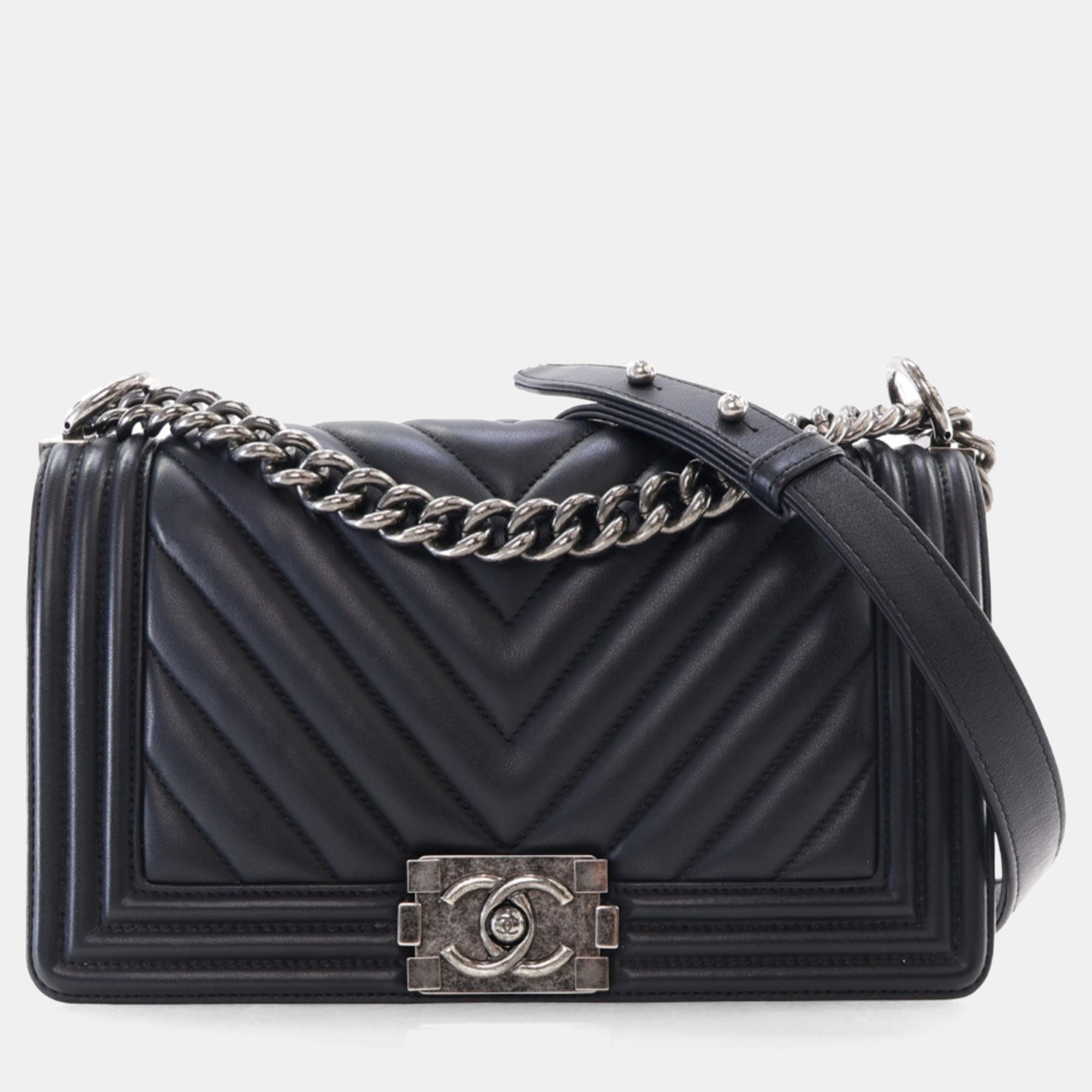 

Chanel Black Calfskin Chevron Medium Boy Bag