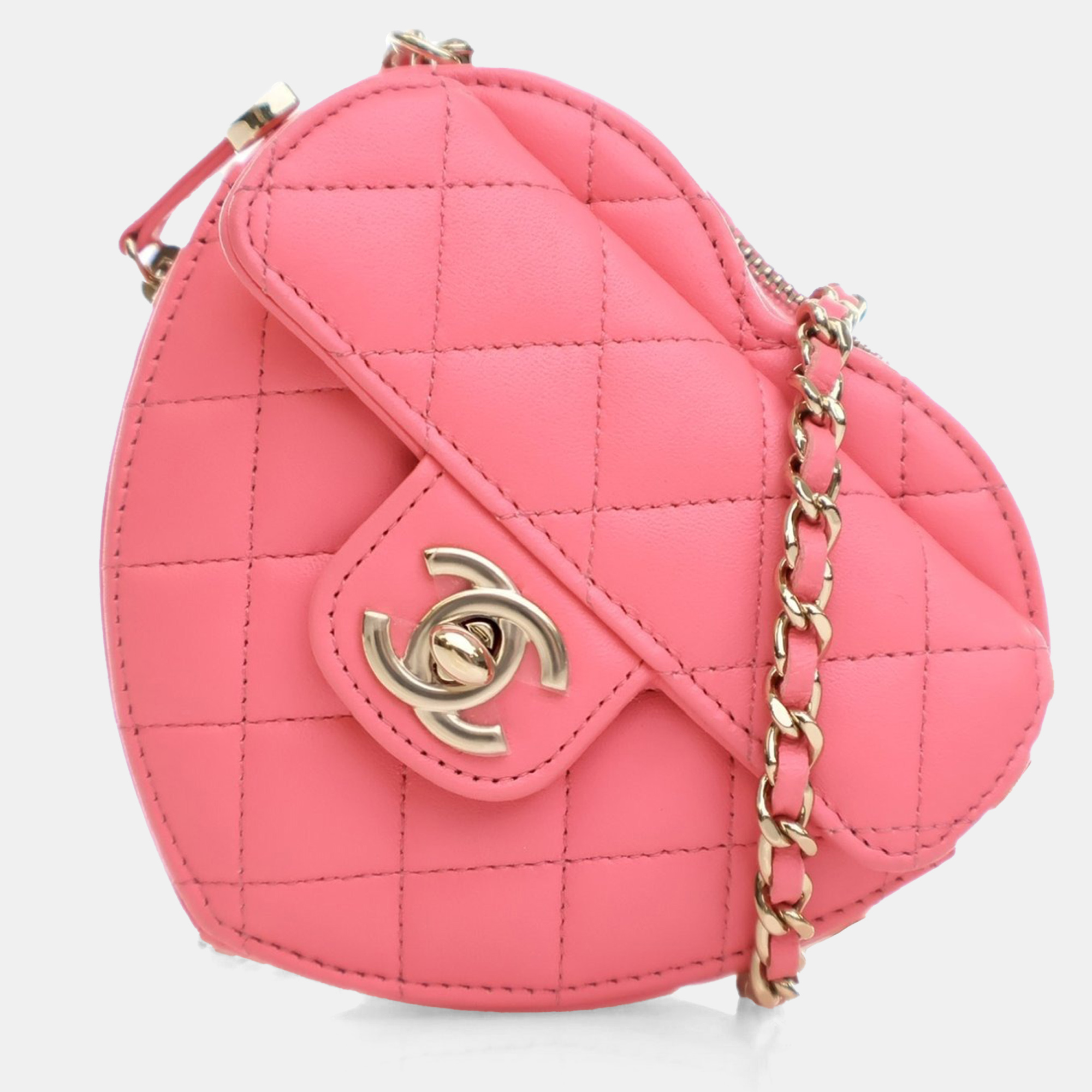

Chanel Pink Lambskin Small In Love Heart Bag