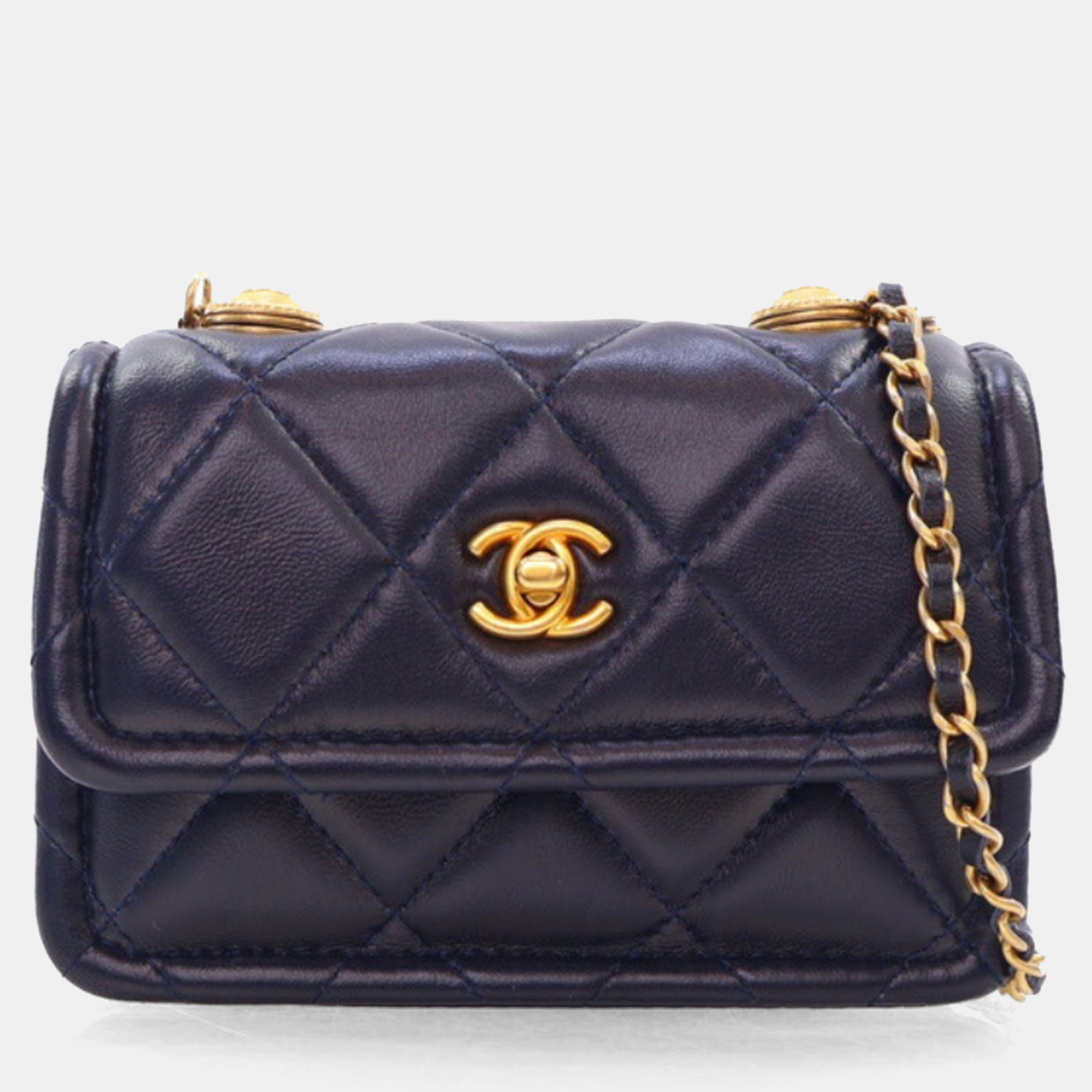 

Chanel Navy Lambskin Mini Button On You CC Flap Bag, Navy blue