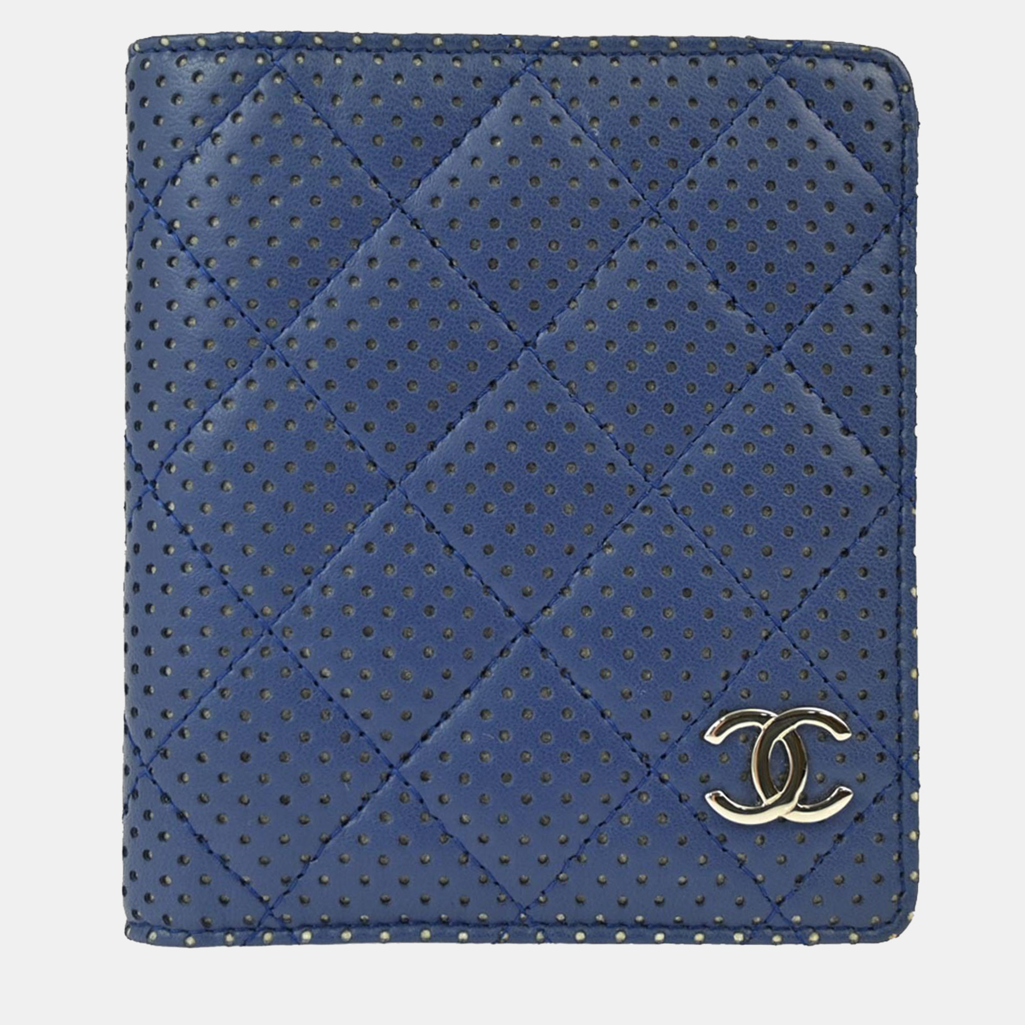 

Chanel Blue Lambskin Perforated Bifold Wallet Purse