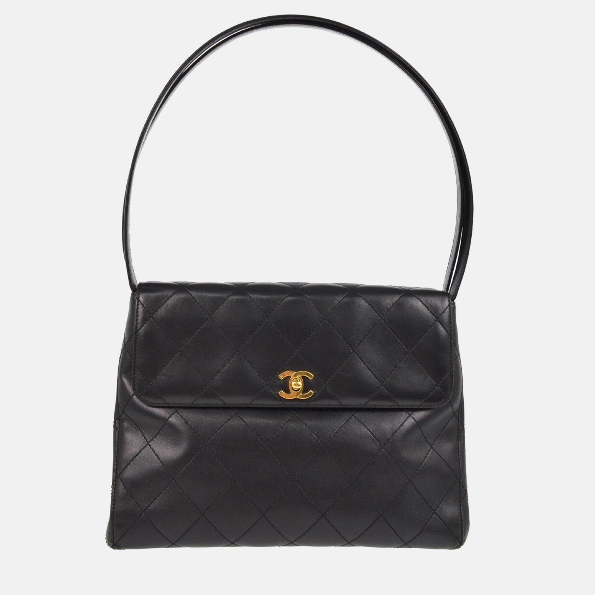 

Chanel Black Lambskin Straight Flap Shoulder Bag