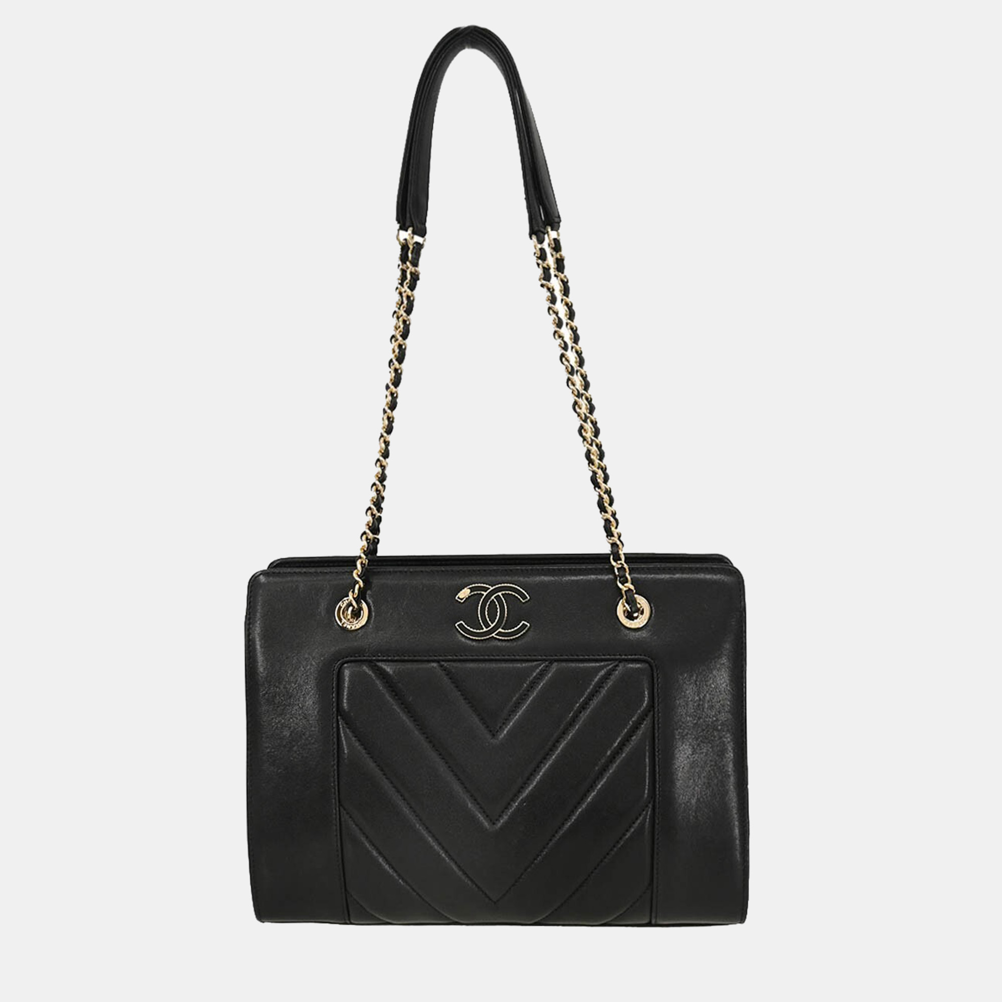 

Chanel Black Lambskin CC Chevron Handbag