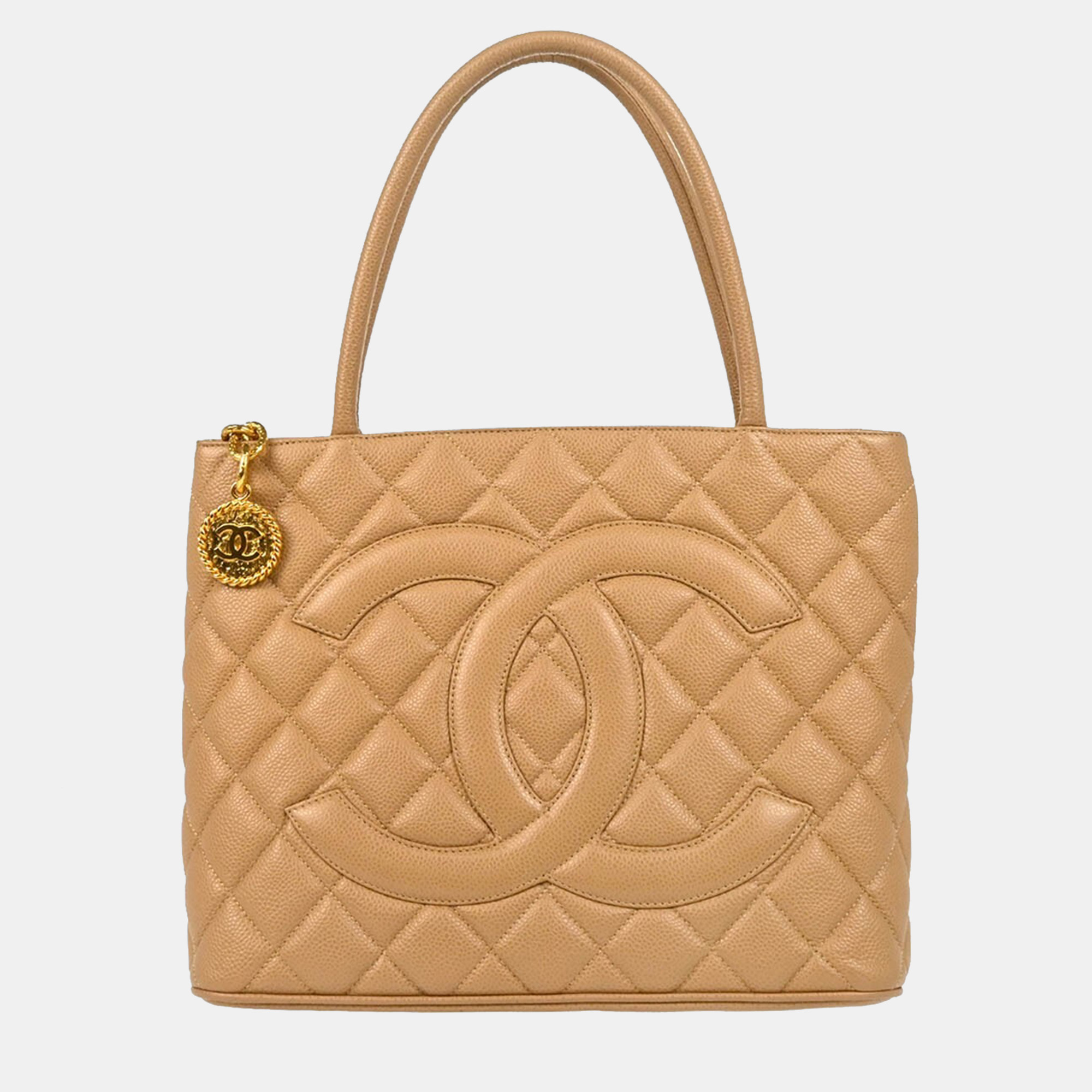

Chanel Beige Calfskin Medallion Tote Handbag