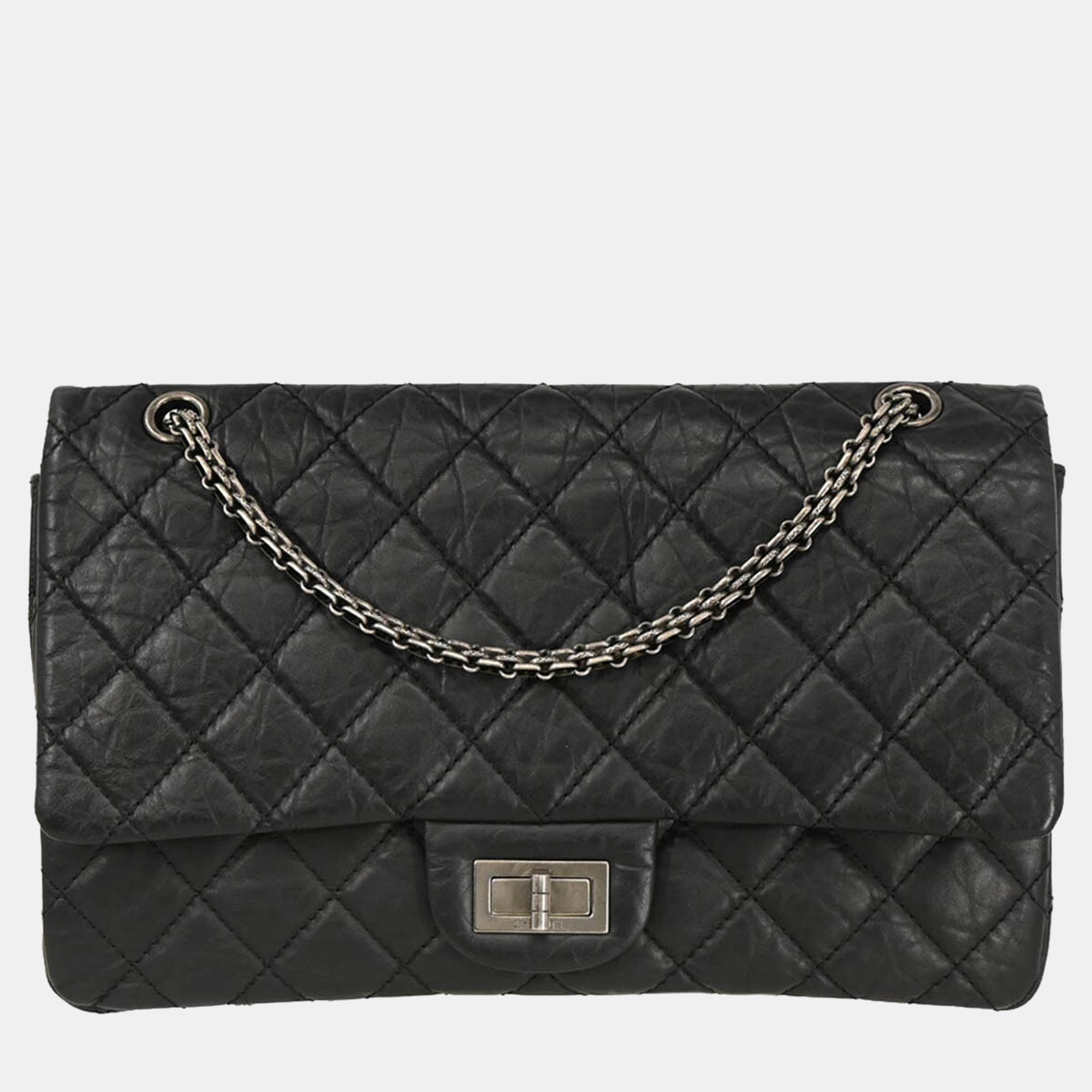 

Chanel Black Calfskin 2.55 Jumbo Classic Double Flap Shoulder Bag