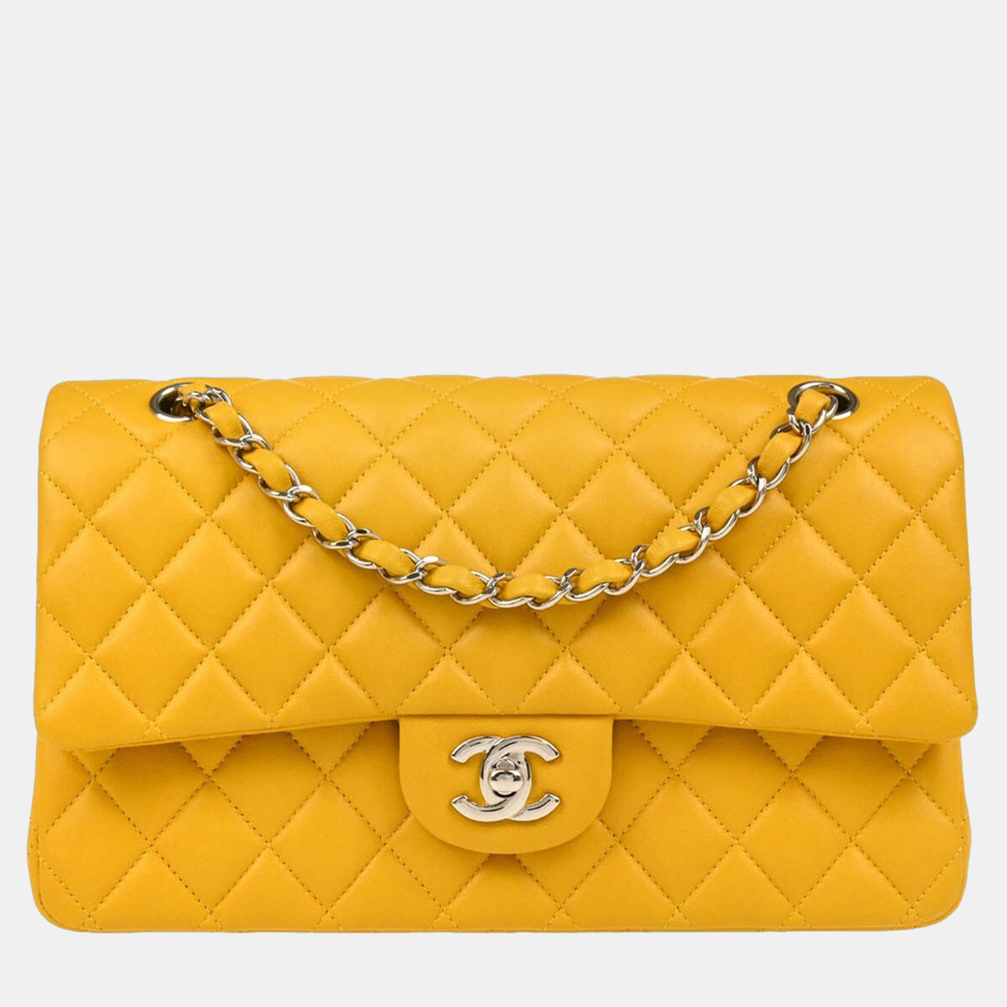 

Chanel Yellow Lambskin Medium Classic Double Flap Shoulder Bag