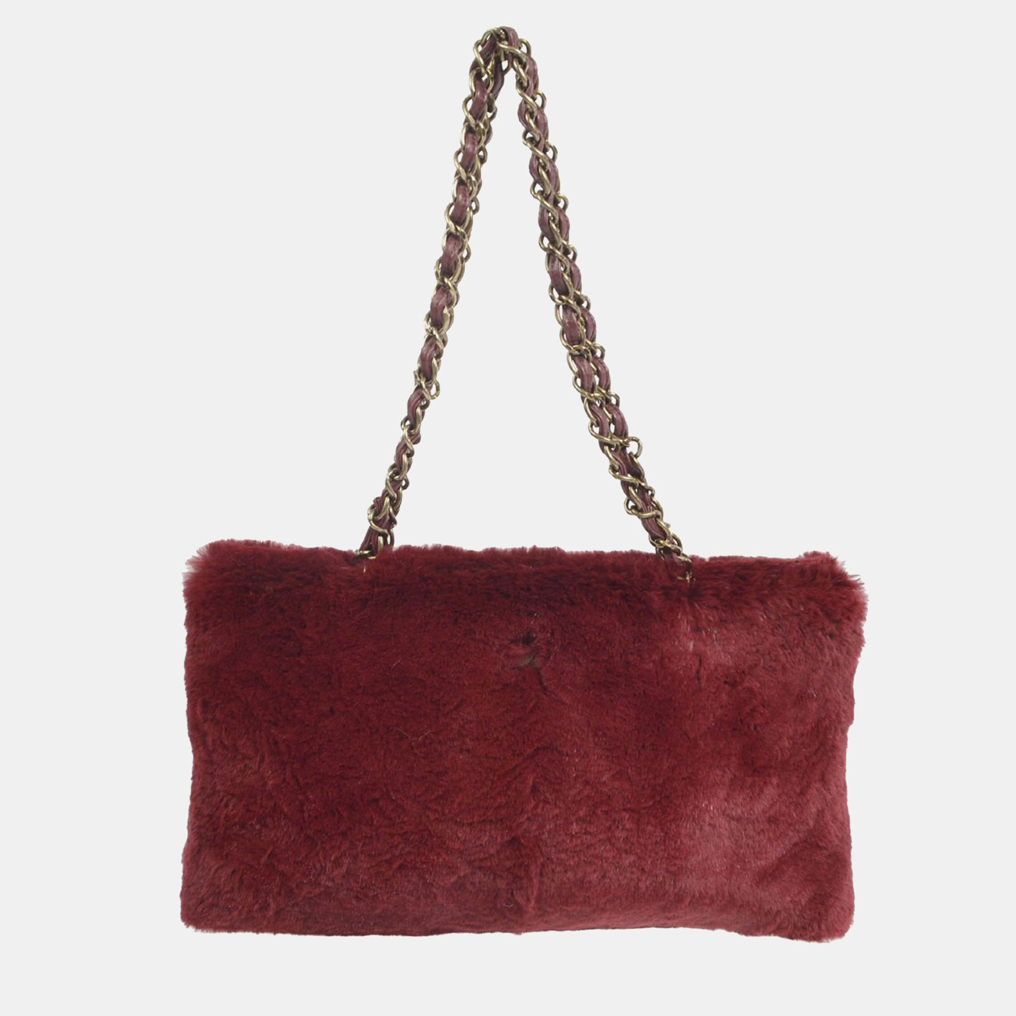 Pre-owned Chanel Bordeaux Fur Chain Tote Bag