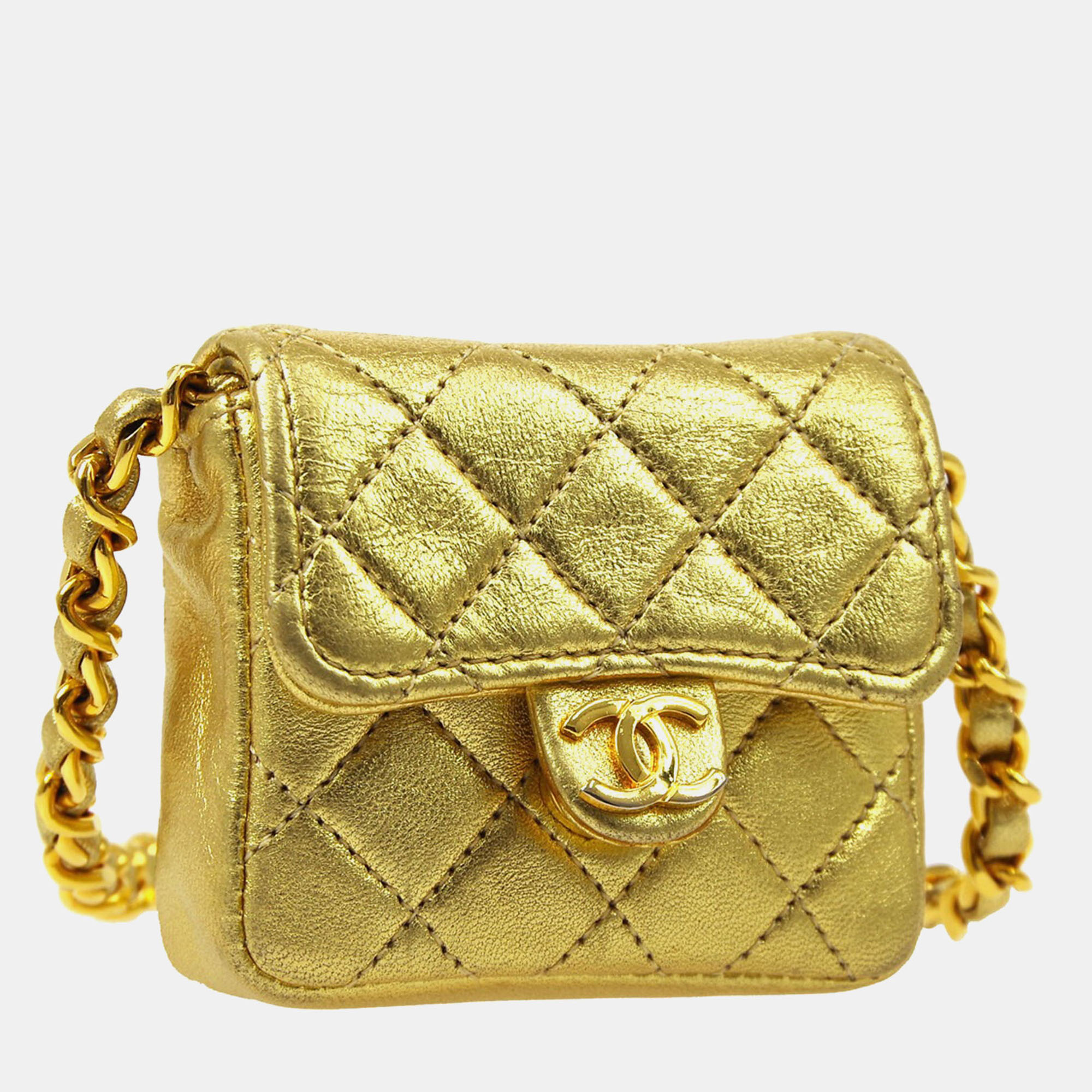 

Chanel Gold Lambskin Micro Classic Flap Shoulder Bag Pochette