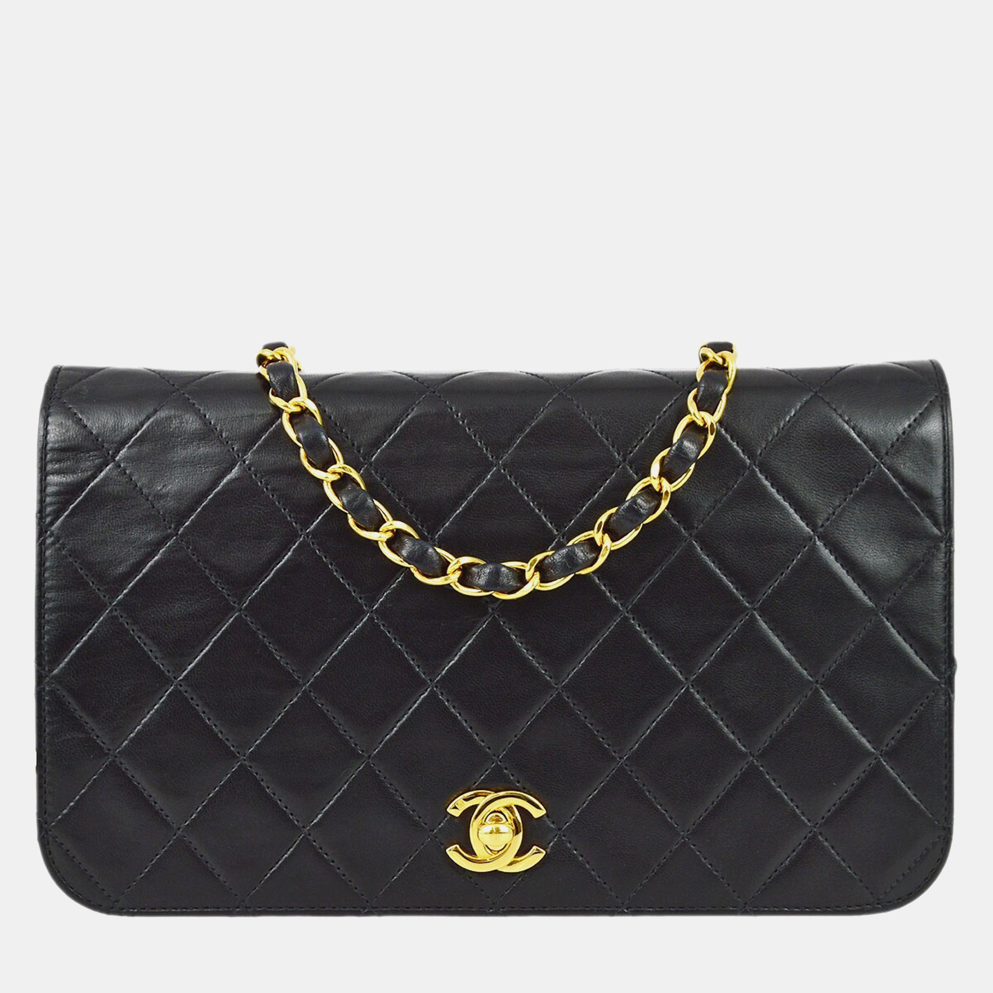 

Chanel Black Lambskin Turnlock Small Full Flap Shoulder Bag