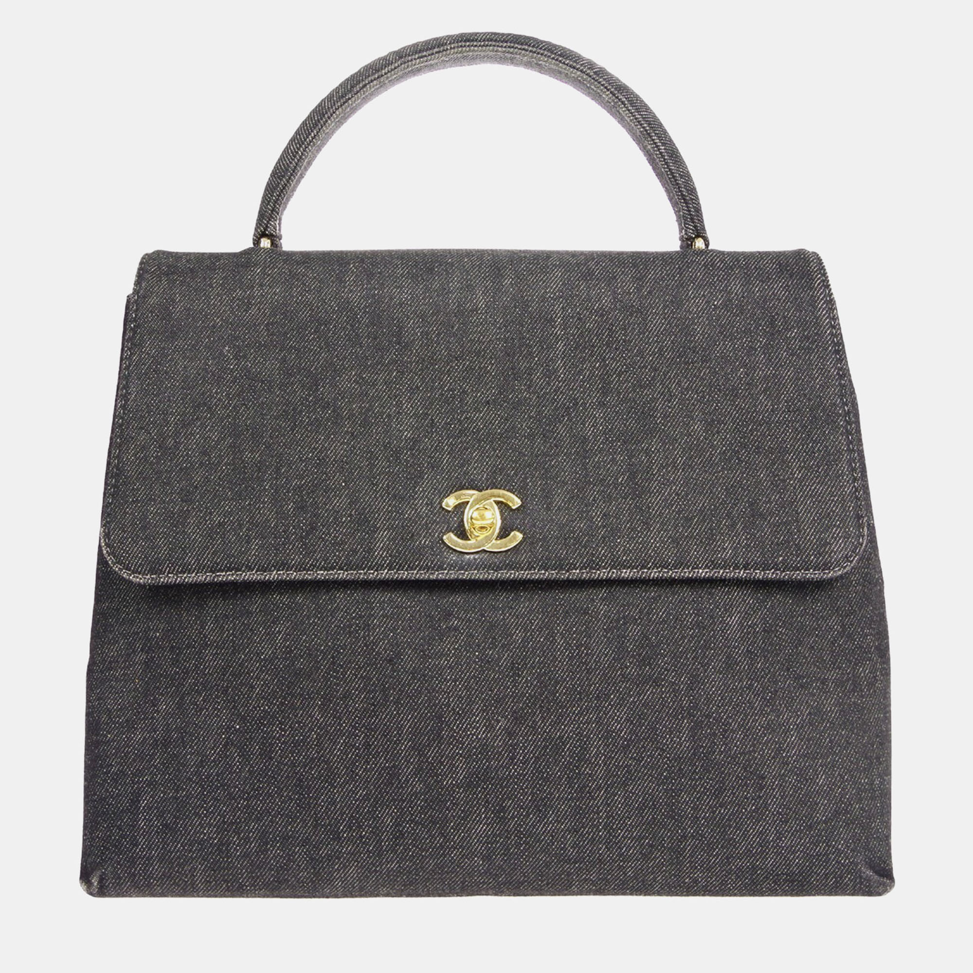 

Chanel Black Denim Medium Top Handle Bag