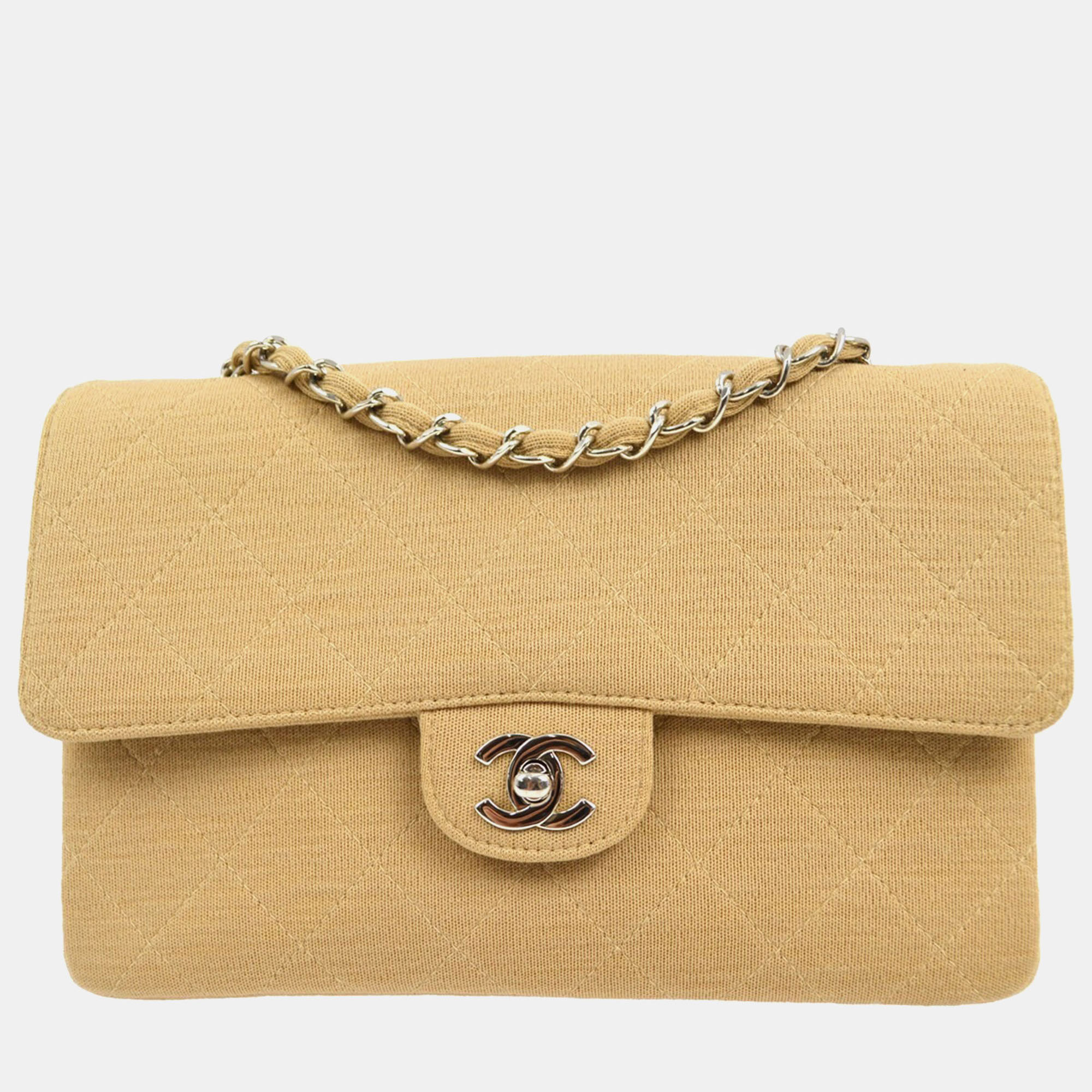

Chanel Beige Cotton Classic Flap Medium Chain Shoulder Bag