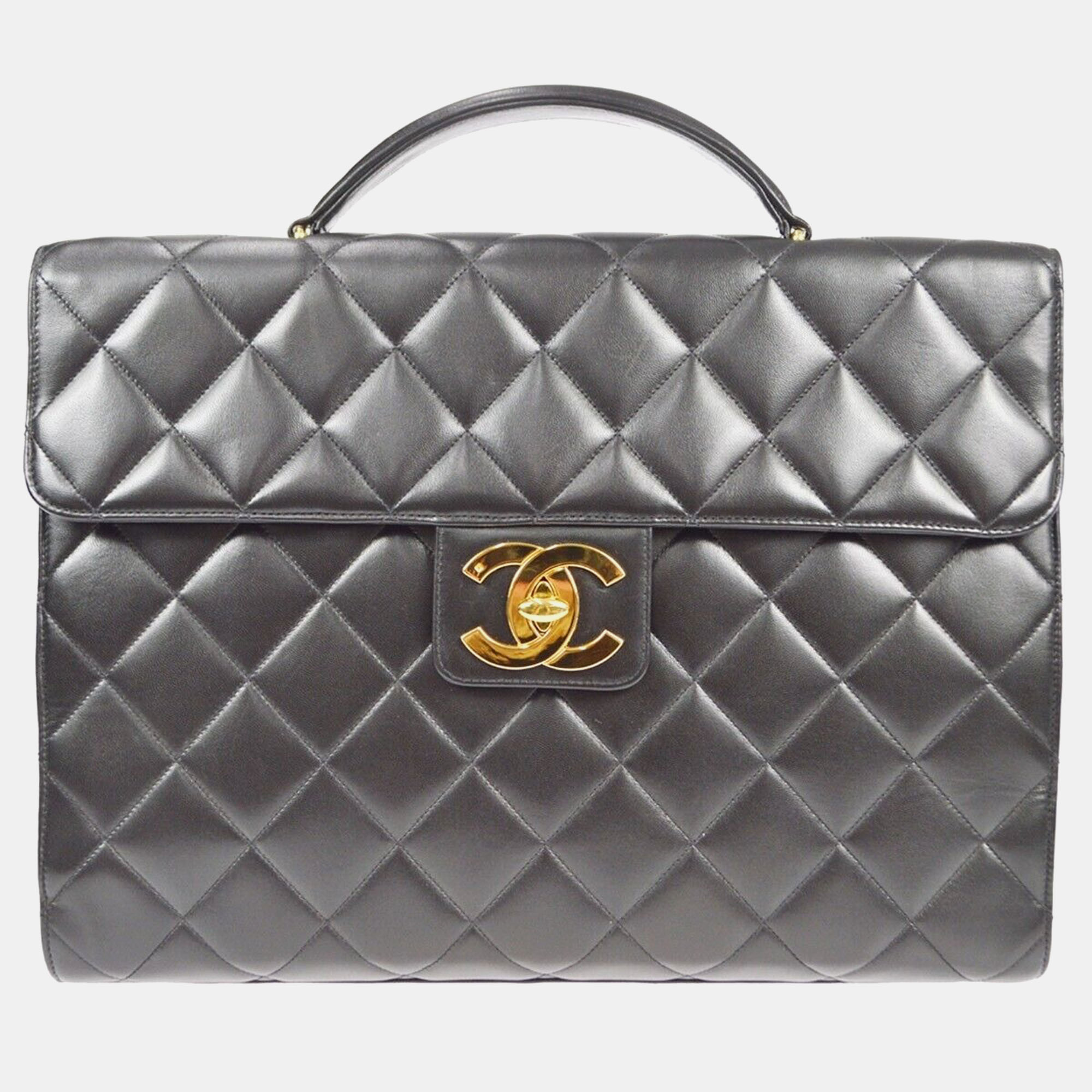 

Chanel Black Lambskin Briefcase Business Handbag