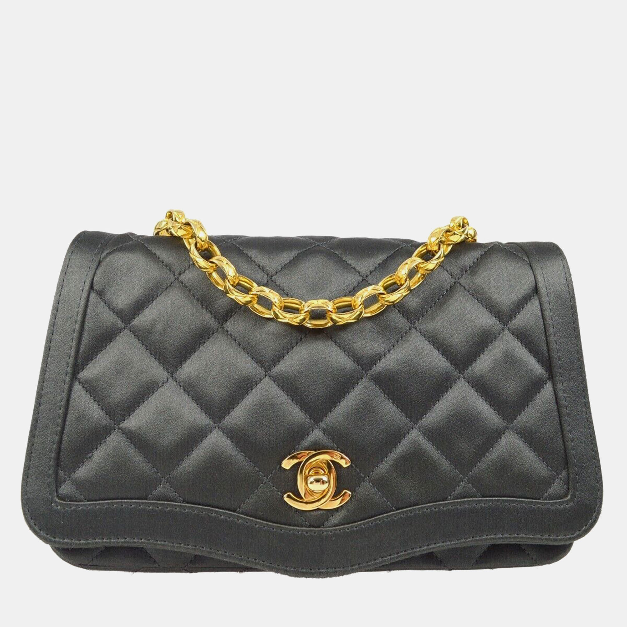 

Chanel Satin Single Flap Turnlock Shoulder Bag, Grey