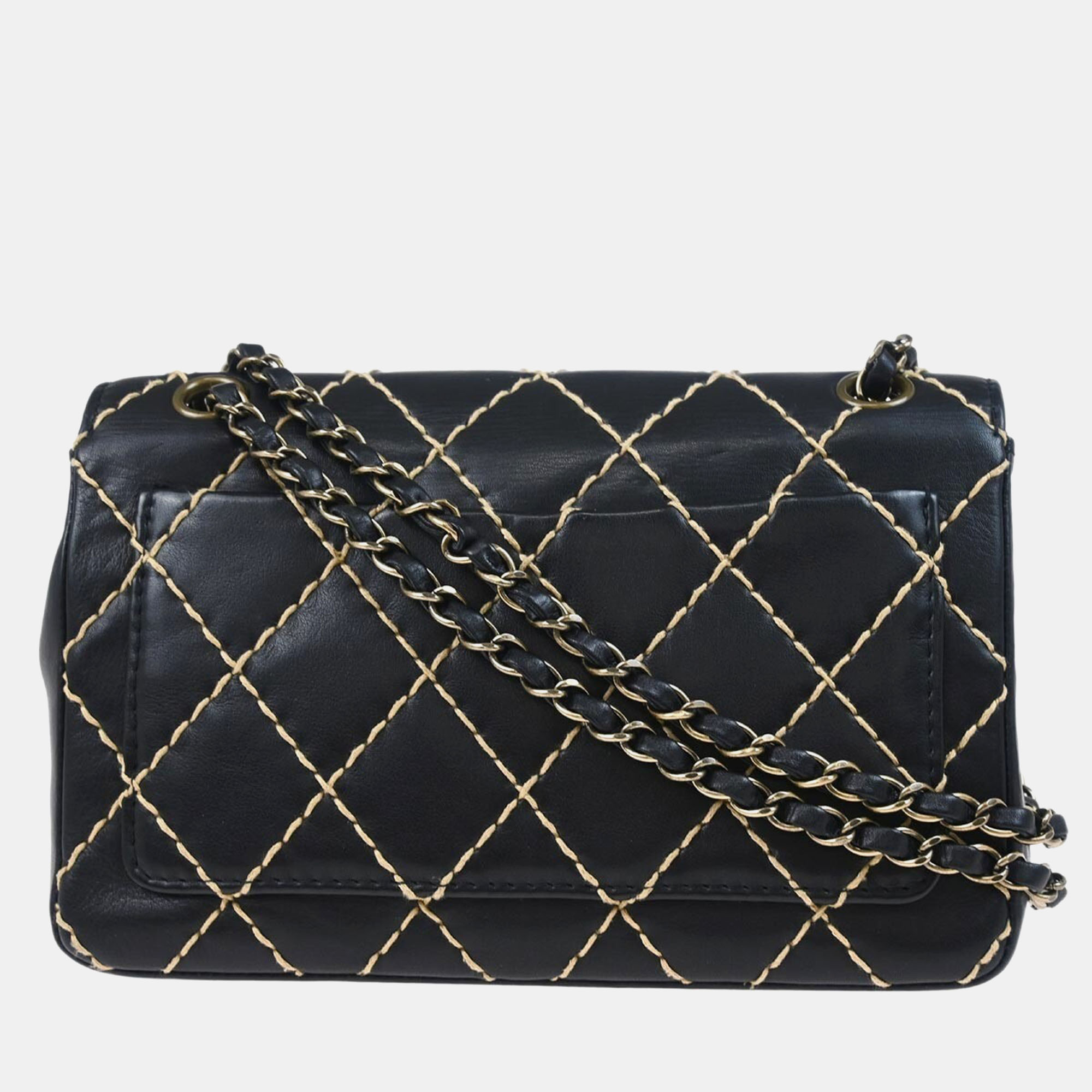 

Chanel Black Calfskin Wild Stitch Single Flap Shoulder Bag