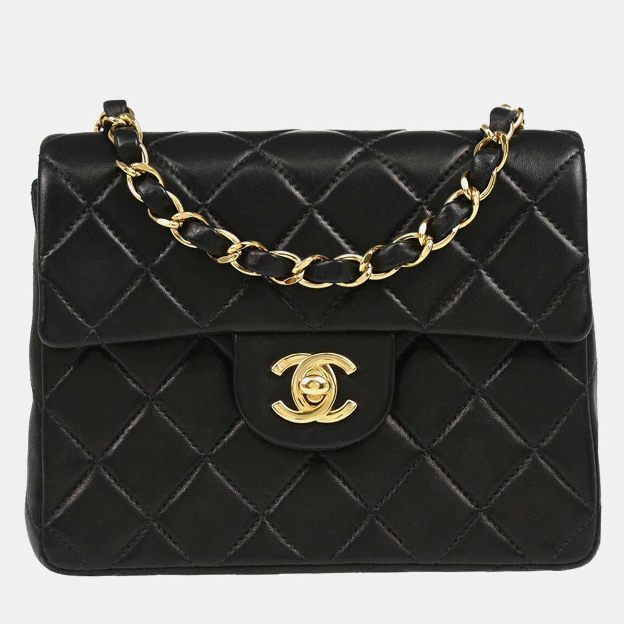 

Chanel Black Lambskin Mini Classic Square Flap Shoulder Bag