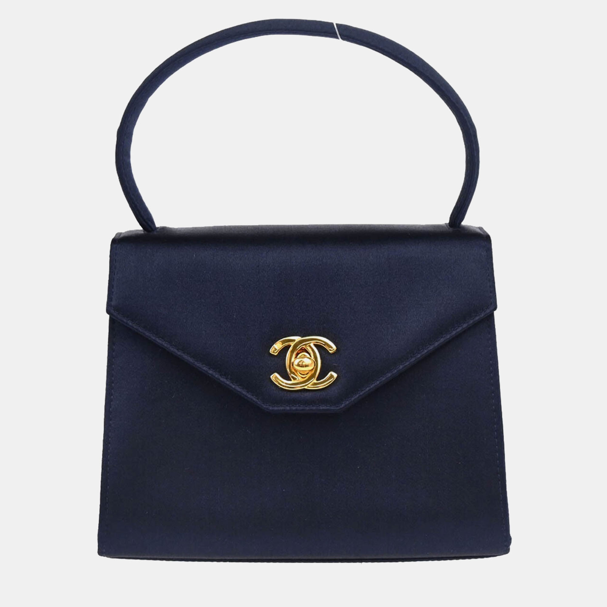 

Chanel Navy Satin CC Top Handle Bag, Navy blue