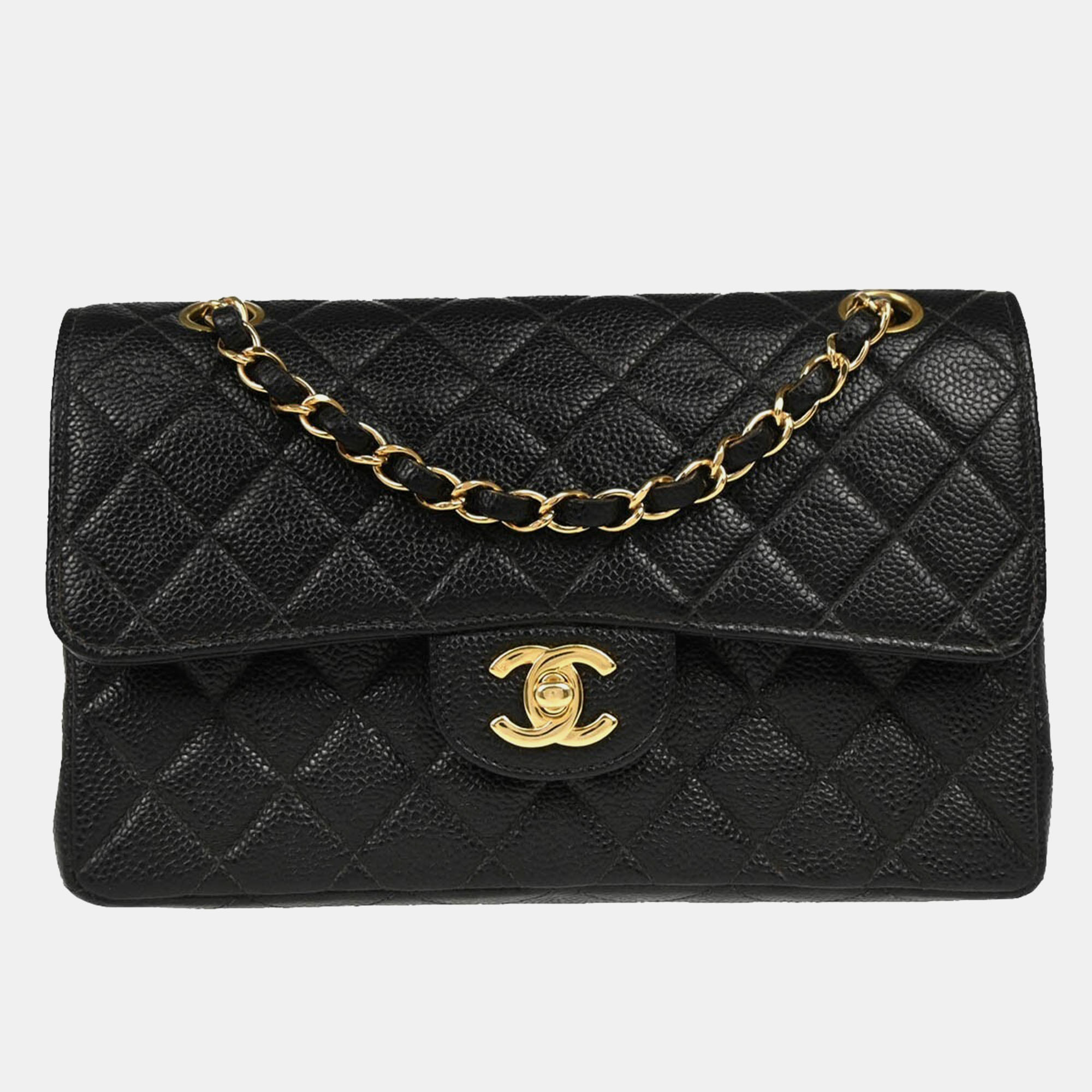 

Chanel Black Calfskin Small Classic Double Flap Shoulder Bag