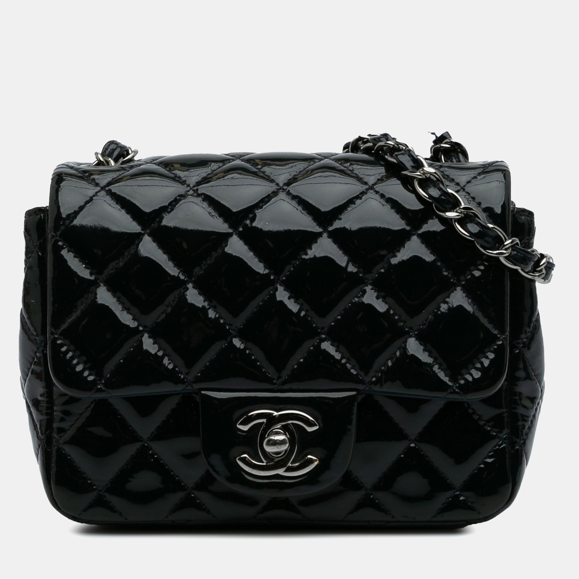 

Chanel Black Mini Square Classic Patent Single Flap