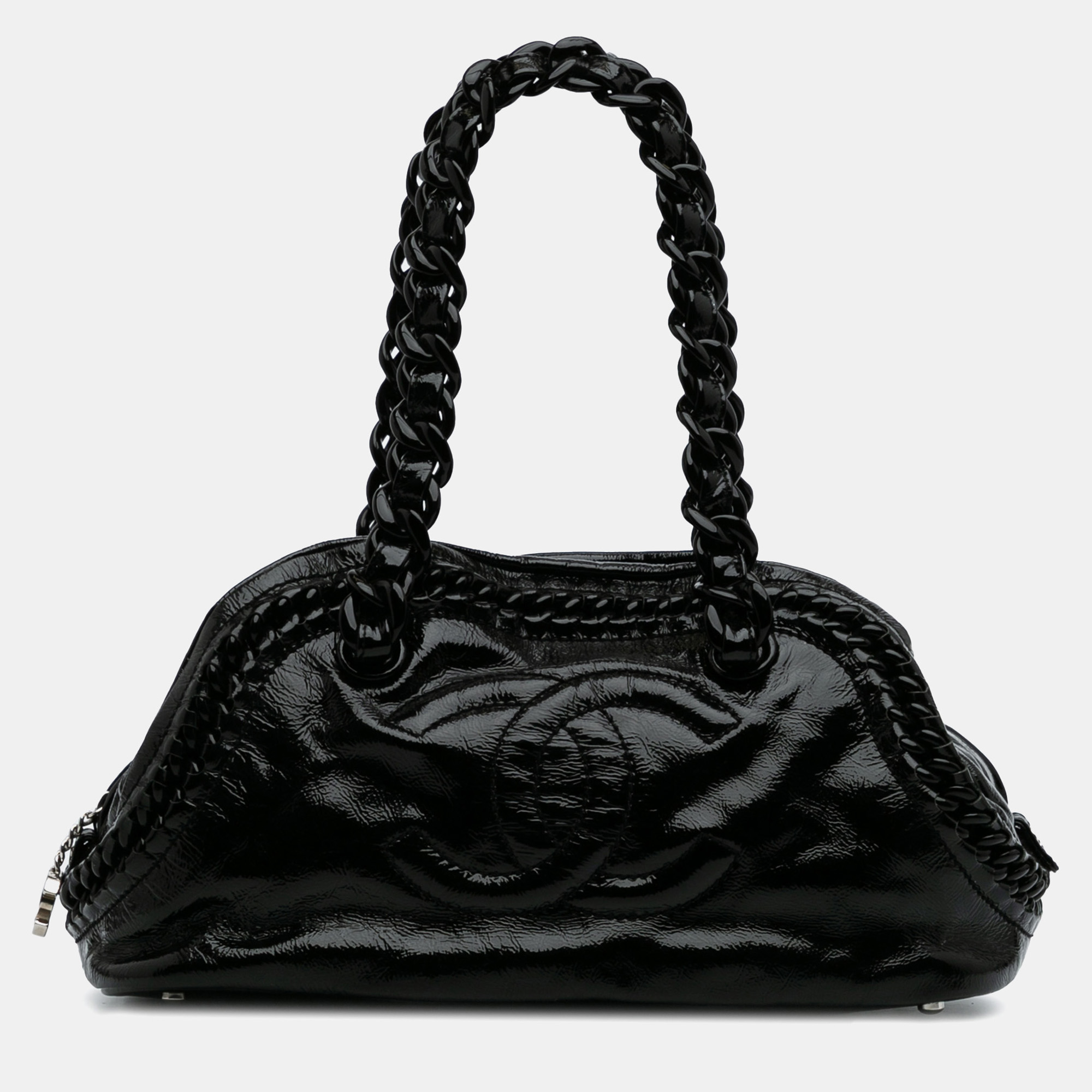 

Chanel Black Medium Patent Luxe Ligne Bowler Bag