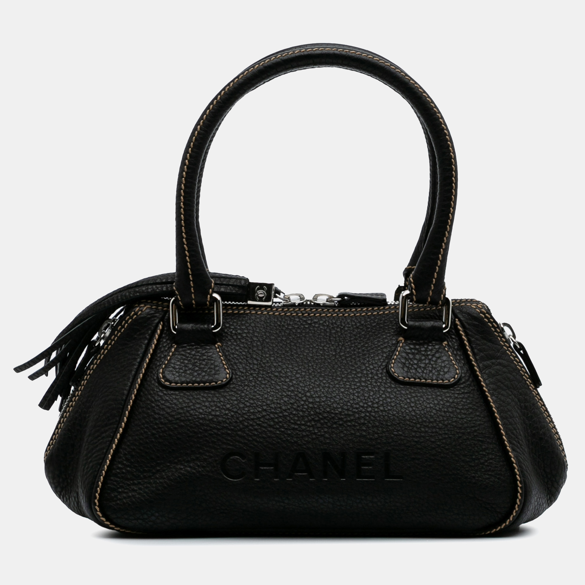 

Chanel Black Medium Pebbled Calfskin LAX Tassel Handbag