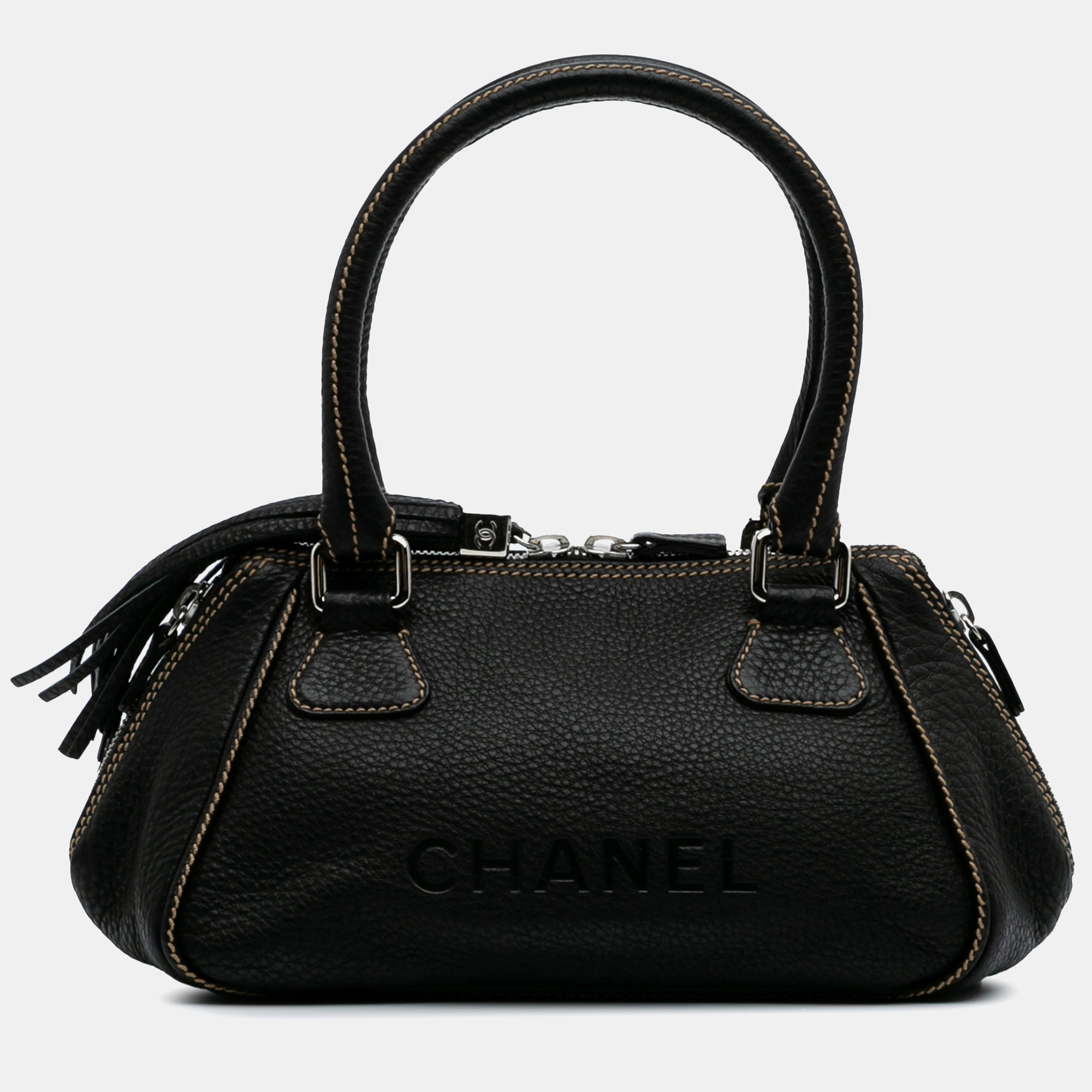 

Chanel Black Medium Pebbled Calfskin LAX Tassel Handbag