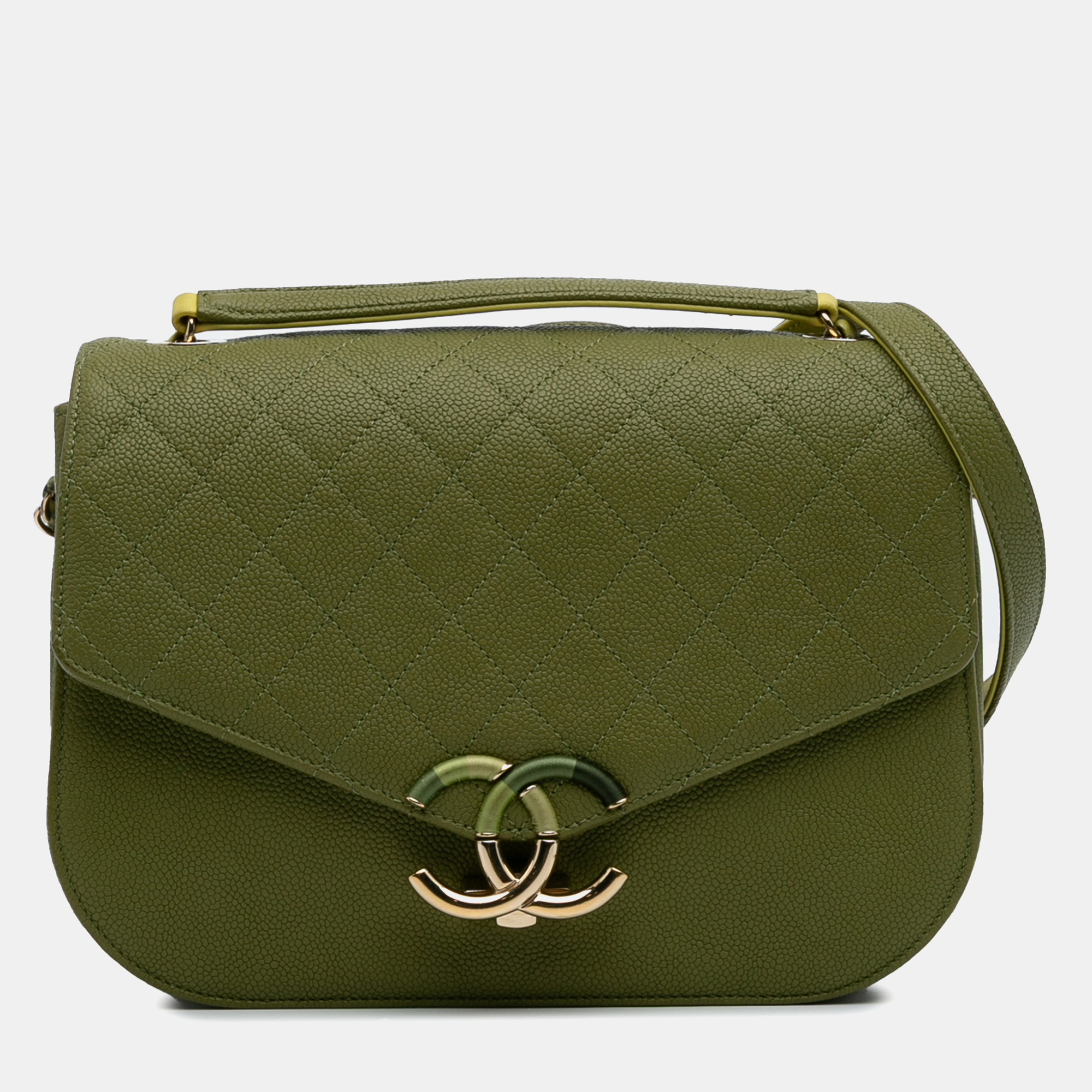 

Chanel Green Medium Quilted Caviar Thread Around Flap