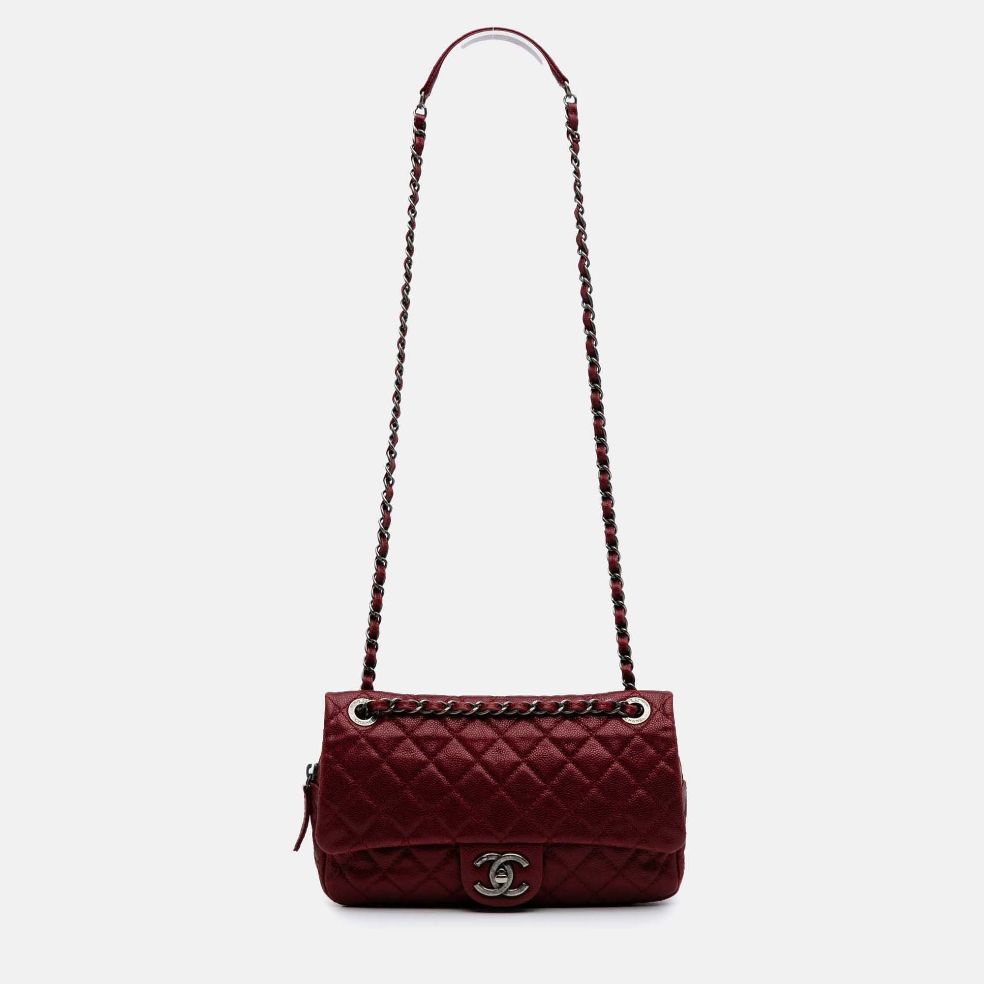 

Chanel Red Medium Quilted Iridescent Caviar Easy Flap