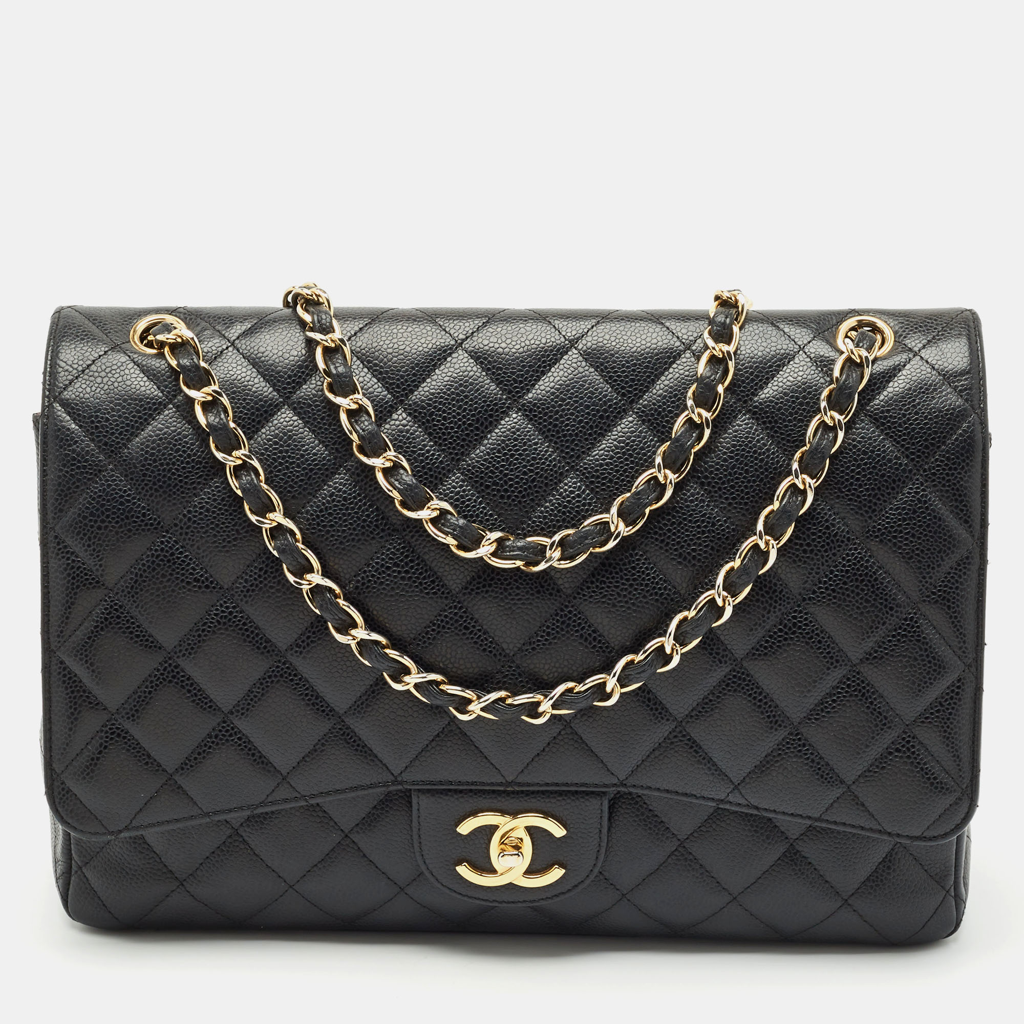 

Chanel Black Quilted Caviar Leather Maxi Classic Double Flap Bag